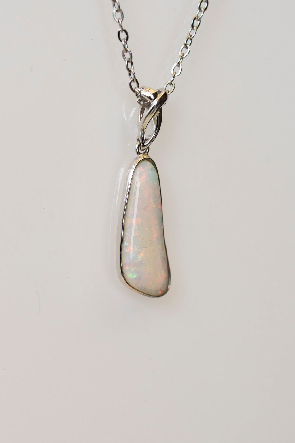 Australian Crystal Opal - Genuine Authentic Multi Color Fire Opal Necklace -  Solid Opal Gem Stone Pendant in Sterling Silver White Gold Plated