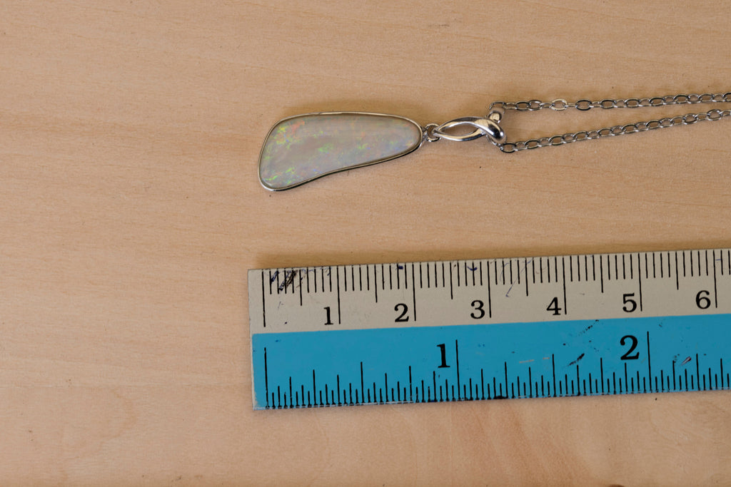 Australian Crystal Opal - Genuine Authentic Multi Color Fire Opal Necklace -  Solid Opal Gem Stone Pendant in Sterling Silver White Gold Plated