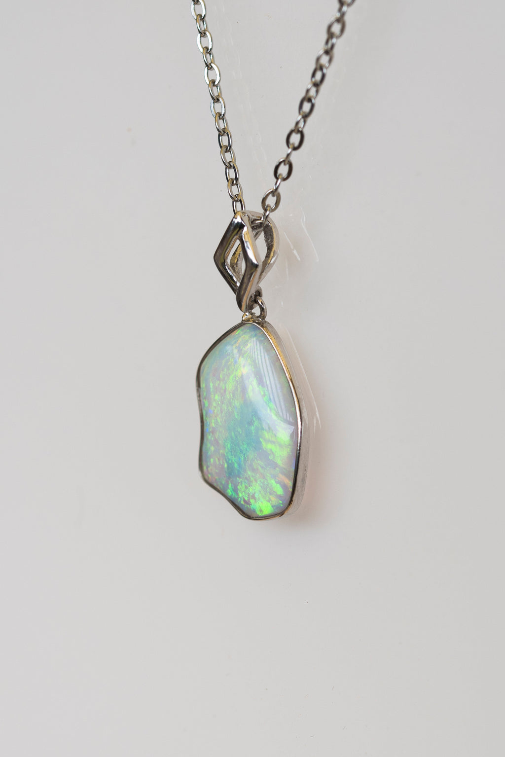 Natural Australian Crystal Opal - Locally Handmade Genuine Authentic Multi Color Fire Opal Necklace - Solid Opal Gem Stone Pendant in Sterling Silver White Gold Plated
