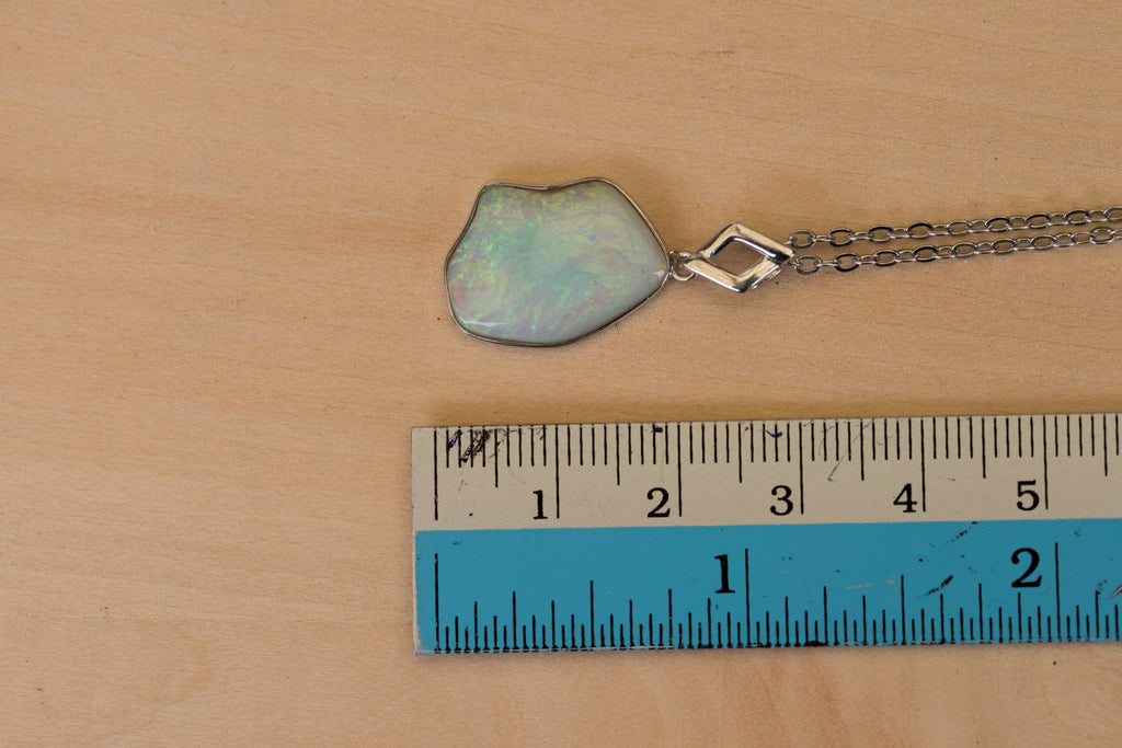 Natural Australian Crystal Opal - Locally Handmade Genuine Authentic Multi Color Fire Opal Necklace - Solid Opal Gem Stone Pendant in Sterling Silver White Gold Plated