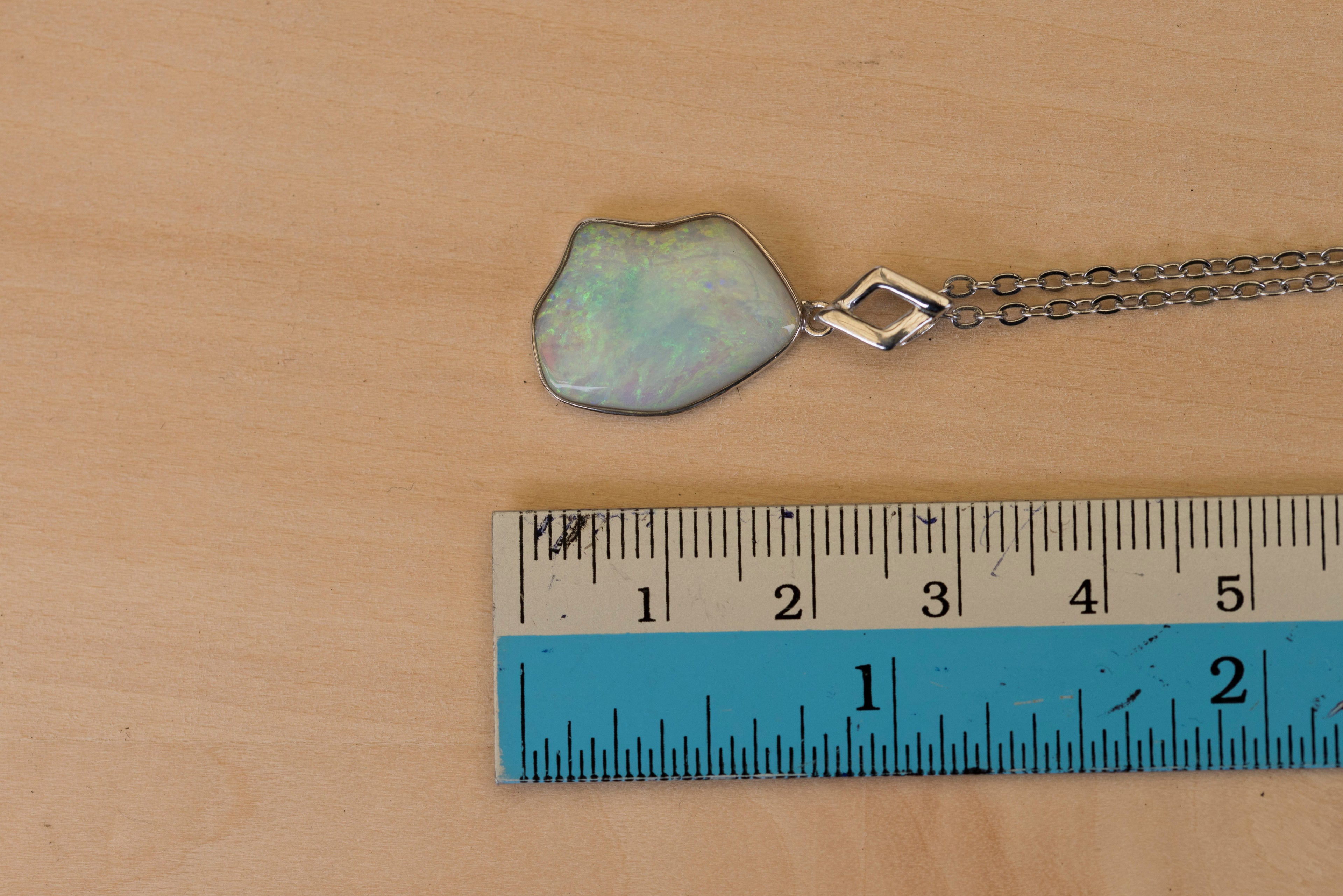 Natural Australian Crystal Opal - Locally Handmade Genuine Authentic Multi Color Fire Opal Necklace - Solid Opal Gem Stone Pendant in Sterling Silver White Gold Plated