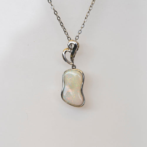 Australian Locally Made Crystal Opal Pendant - Genuine Authentic Multi Color Fire Opal Necklace - Solid Opal Gem Stone Pendant in Sterling Silver White Gold Plated