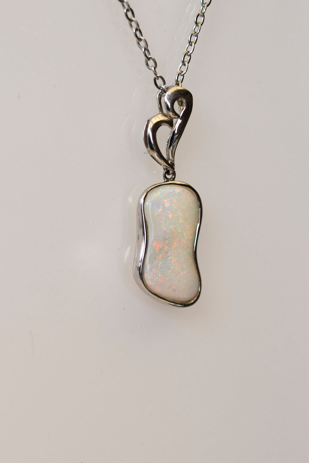 Australian Locally Made Crystal Opal Pendant - Genuine Authentic Multi Color Fire Opal Necklace - Solid Opal Gem Stone Pendant in Sterling Silver White Gold Plated