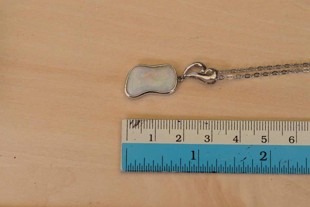 Australian Locally Made Crystal Opal Pendant - Genuine Authentic Multi Color Fire Opal Necklace - Solid Opal Gem Stone Pendant in Sterling Silver White Gold Plated