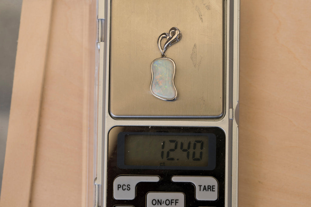 Australian Locally Made Crystal Opal Pendant - Genuine Authentic Multi Color Fire Opal Necklace - Solid Opal Gem Stone Pendant in Sterling Silver White Gold Plated