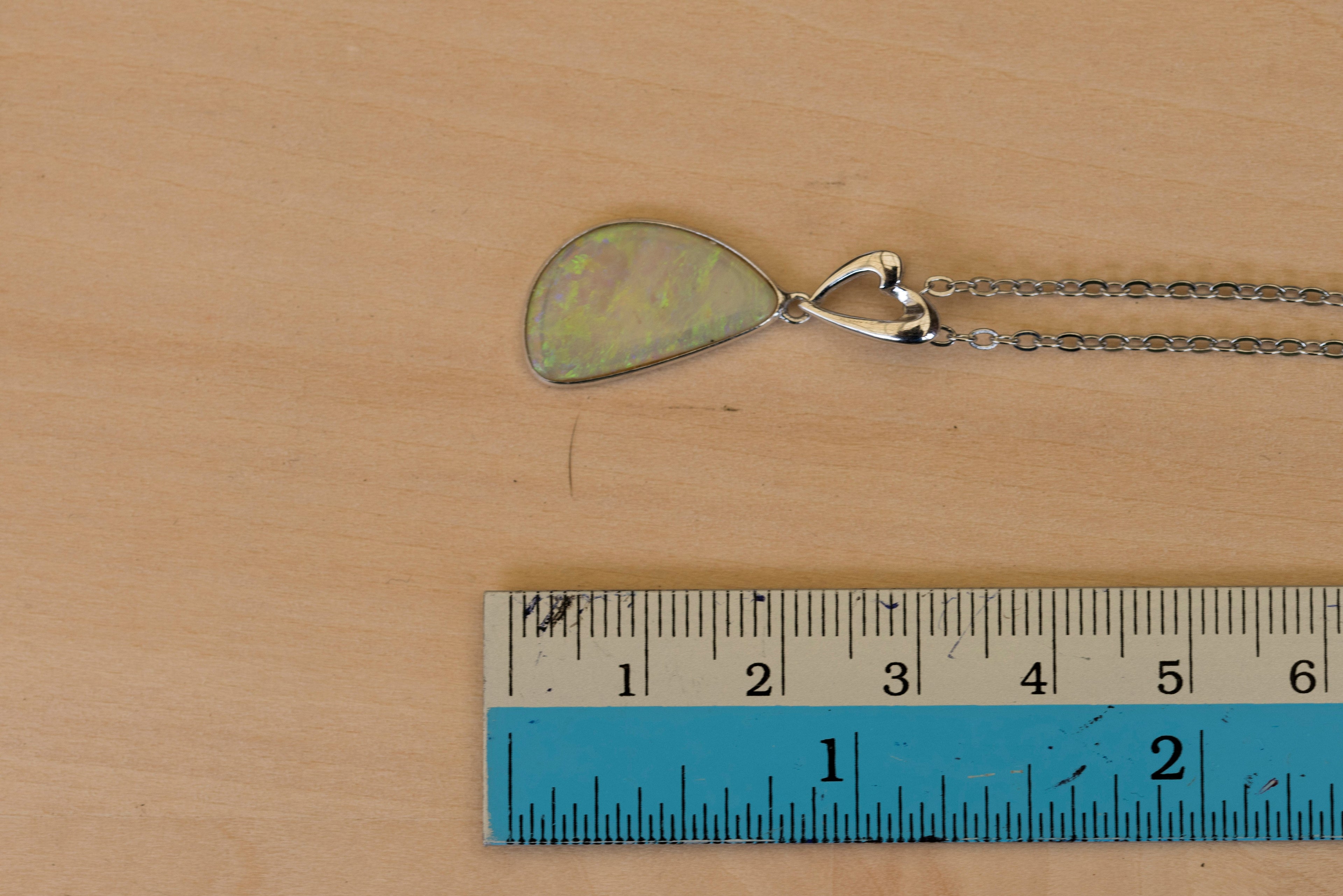 Australian Crystal Opal - Genuine Authentic Multi Color Fire Opal Necklace - Natural Solid Opal Gem Stone Pendant in Sterling Silver White Gold Plated