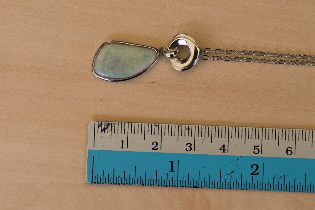 Australian Crystal Opal - Genuine Authentic Multi Color Fire Opal Necklace - Solid Opal Gem Stone Pendant in Sterling Silver White Gold Plated