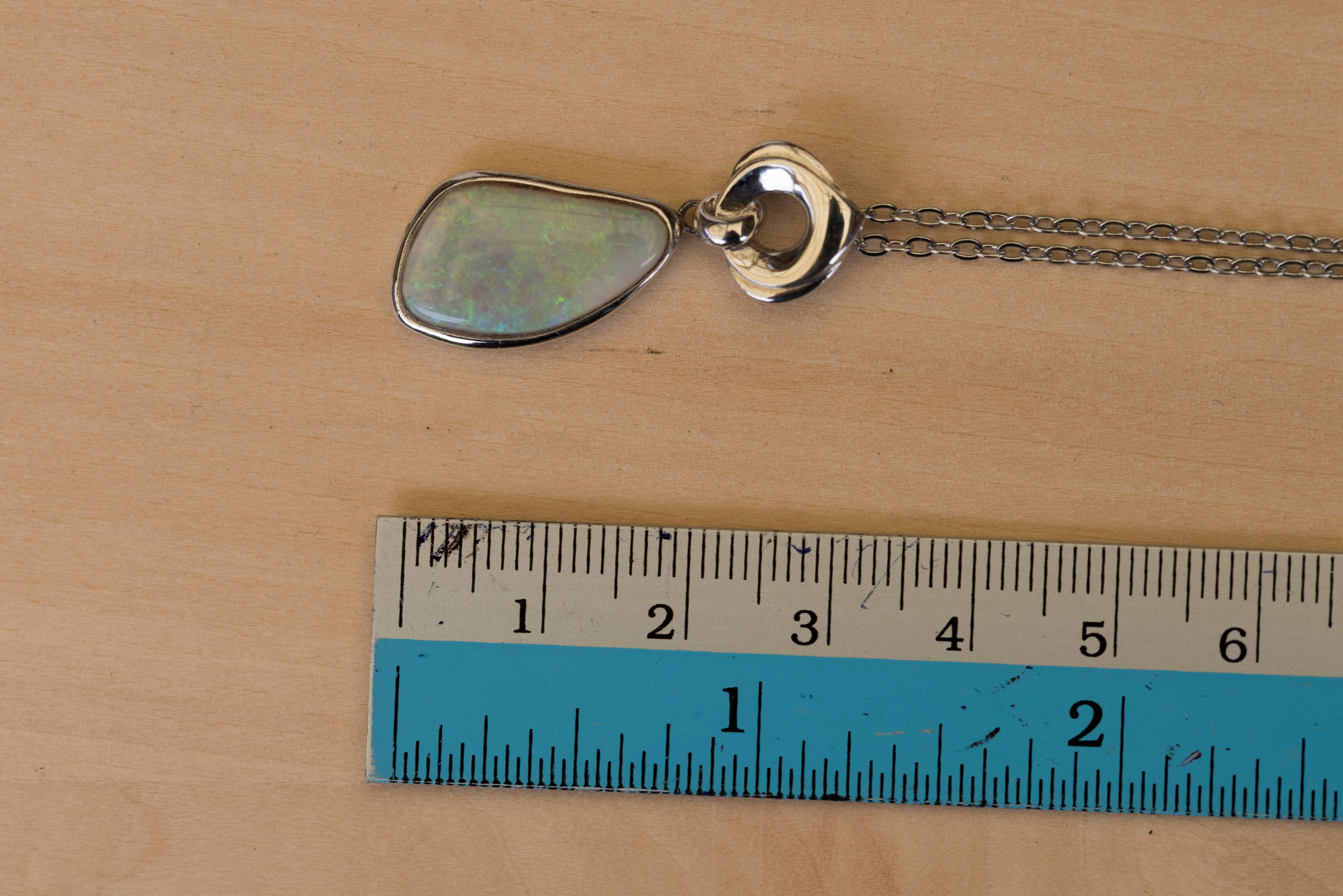 Australian Crystal Opal - Genuine Authentic Multi Color Fire Opal Necklace - Solid Opal Gem Stone Pendant in Sterling Silver White Gold Plated