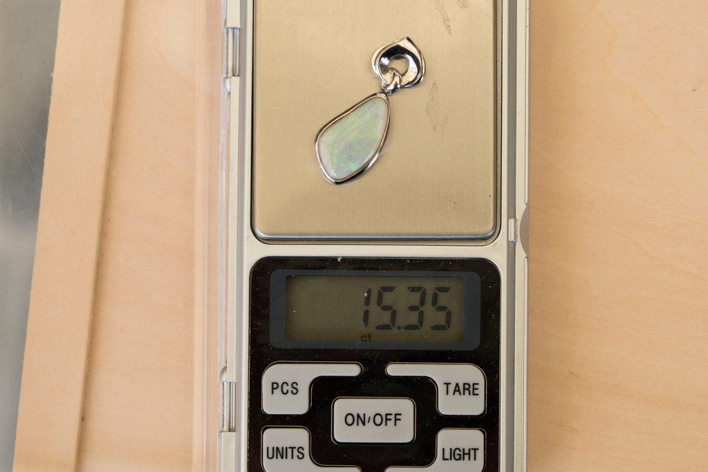 Australian Crystal Opal - Genuine Authentic Multi Color Fire Opal Necklace - Solid Opal Gem Stone Pendant in Sterling Silver White Gold Plated