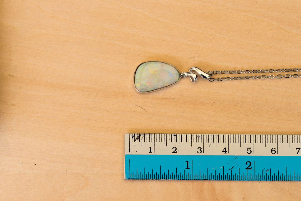 Australian Crystal Opal - Genuine Natural Multi Color Fire Opal Necklace - Solid Opal Gem Stone Pendant in Sterling Silver White Gold Plated