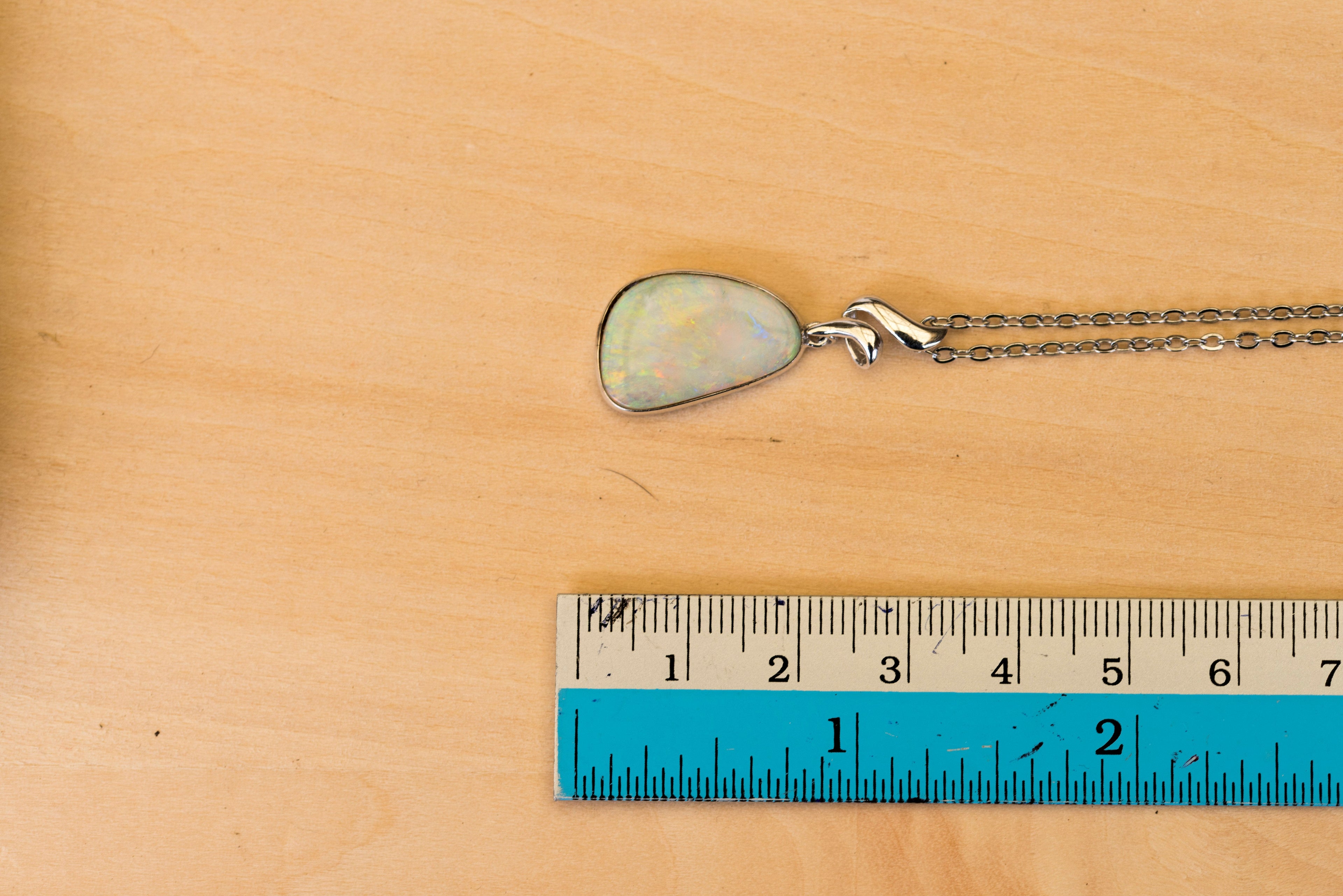 Australian Crystal Opal - Genuine Natural Multi Color Fire Opal Necklace - Solid Opal Gem Stone Pendant in Sterling Silver White Gold Plated