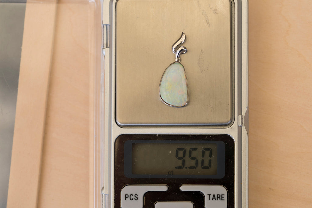 Australian Crystal Opal - Genuine Natural Multi Color Fire Opal Necklace - Solid Opal Gem Stone Pendant in Sterling Silver White Gold Plated