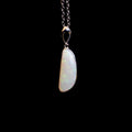 Australian White Crystal Opal - Genuine Authentic Multi Color Fire Opal Necklace -  Solid Opal Gem Stone Pendant in Sterling Silver White Gold Plated