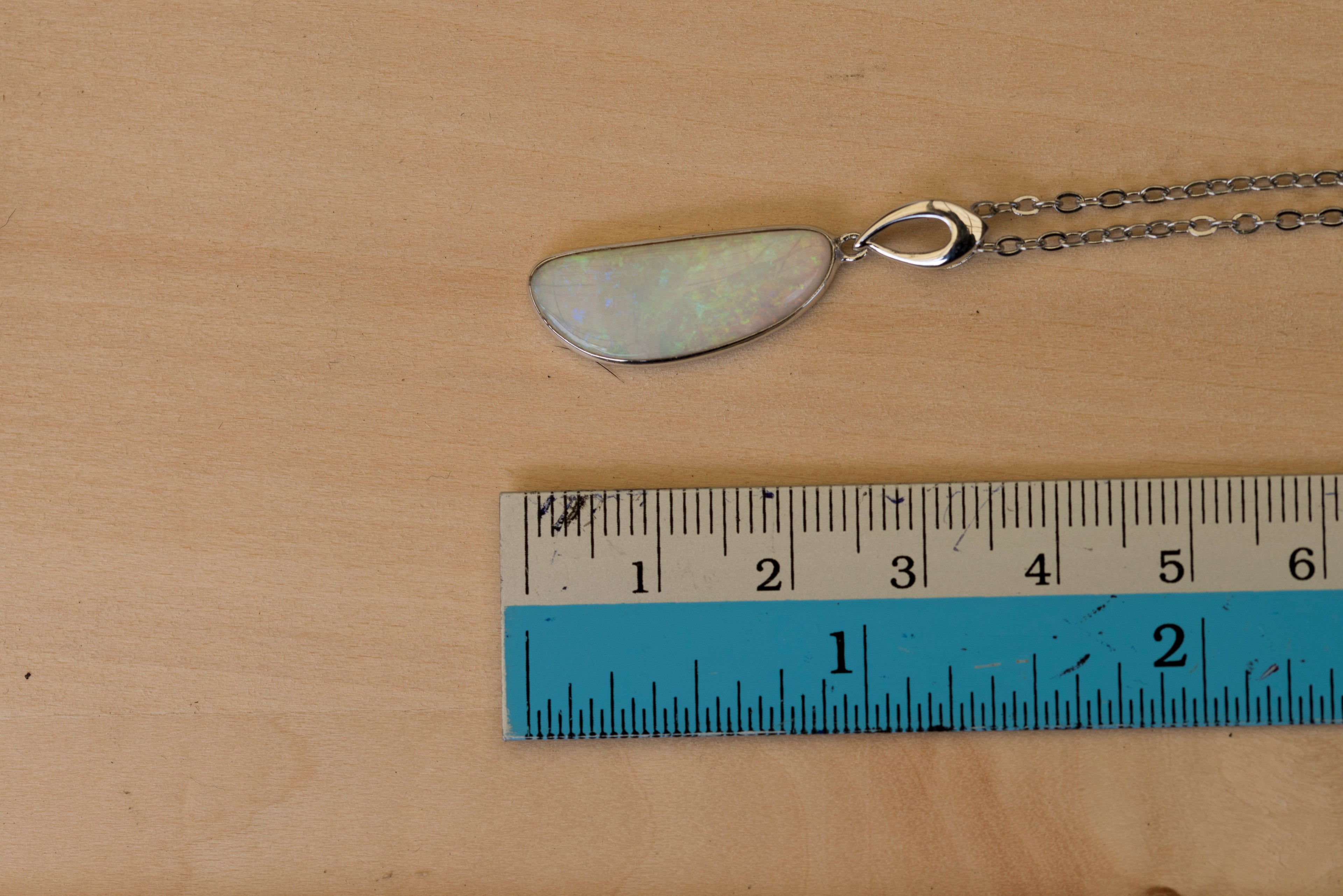 Australian White Crystal Opal - Genuine Authentic Multi Color Fire Opal Necklace -  Solid Opal Gem Stone Pendant in Sterling Silver White Gold Plated