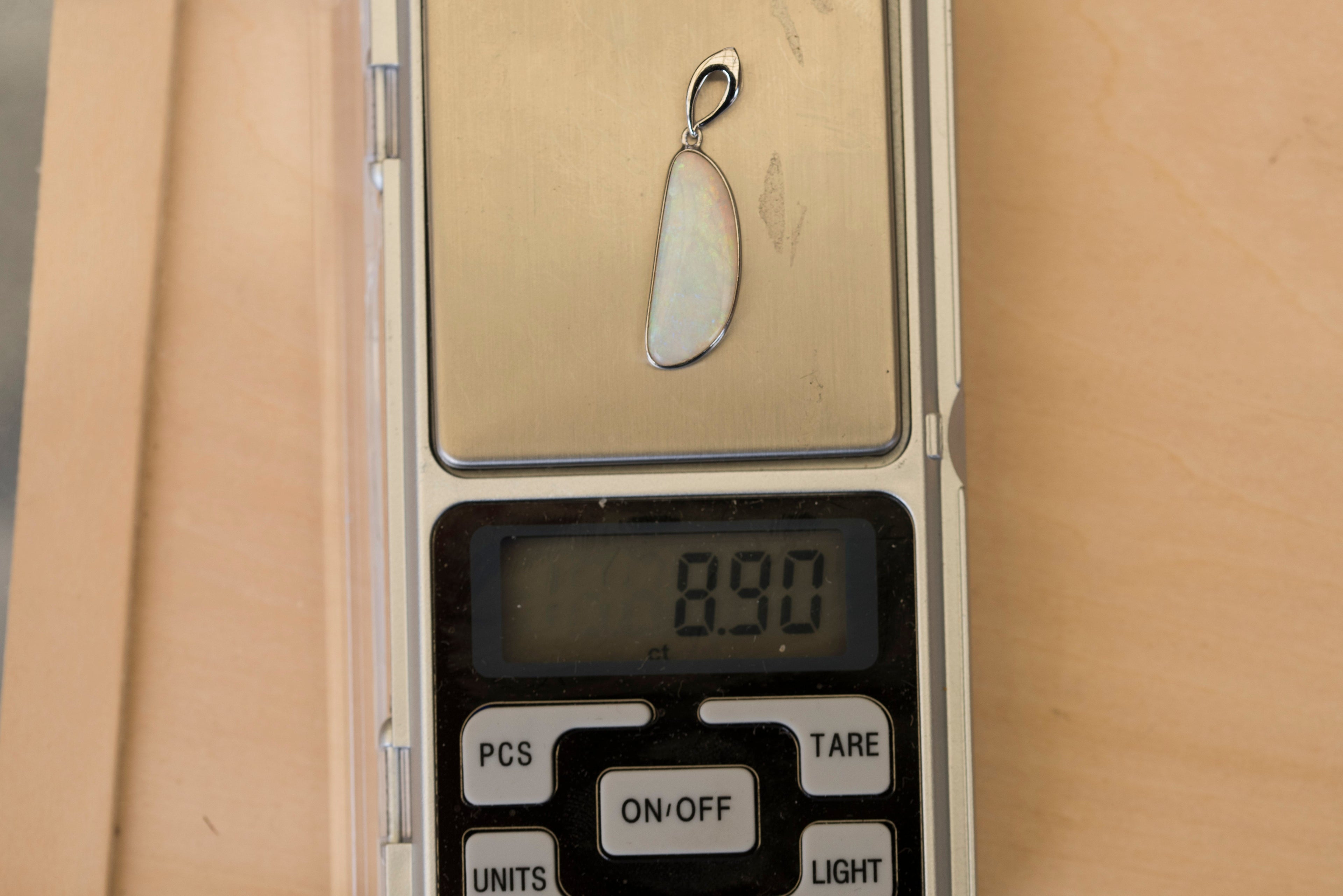 Australian White Crystal Opal - Genuine Authentic Multi Color Fire Opal Necklace -  Solid Opal Gem Stone Pendant in Sterling Silver White Gold Plated