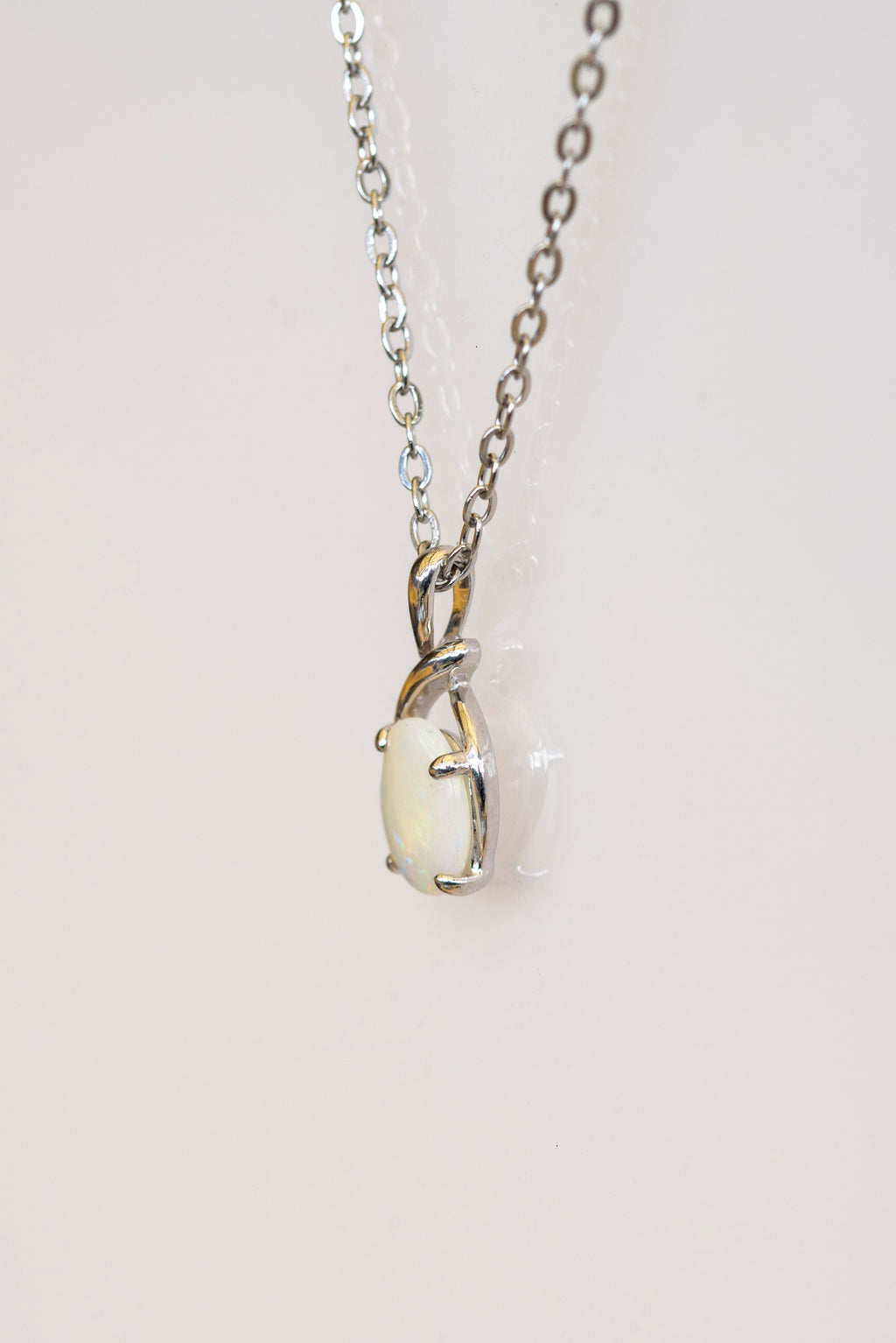 Natural Australian Solid Opal Necklace – Multi-Color White Opal Gemstone Pendant, Sterling Silver with White Gold Plating