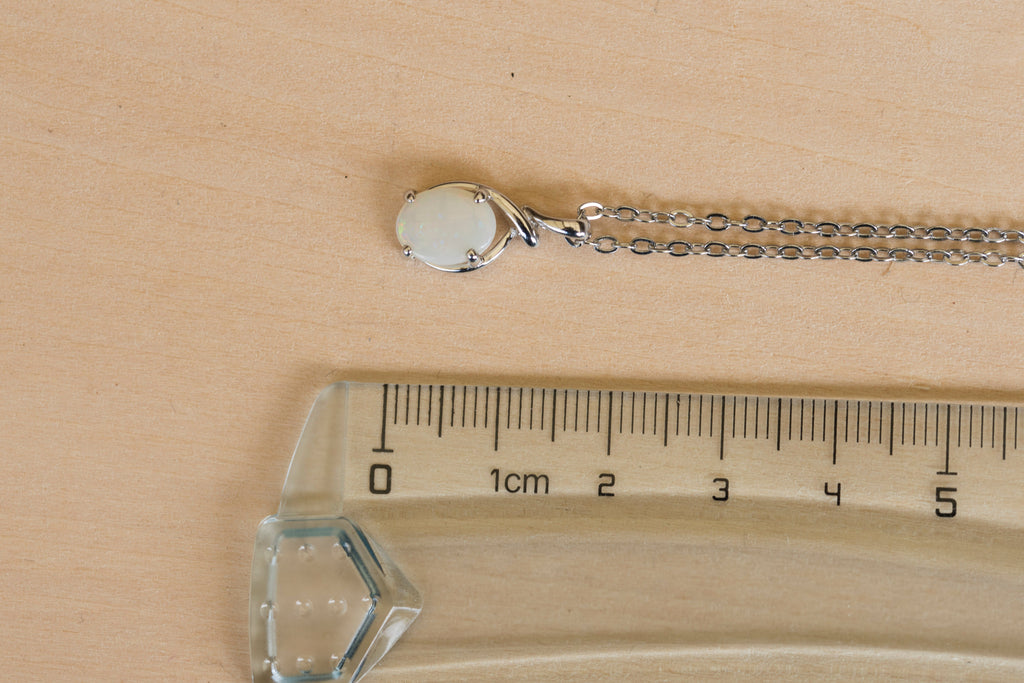 Natural Australian Solid Opal Necklace – Multi-Color White Opal Gemstone Pendant, Sterling Silver with White Gold Plating