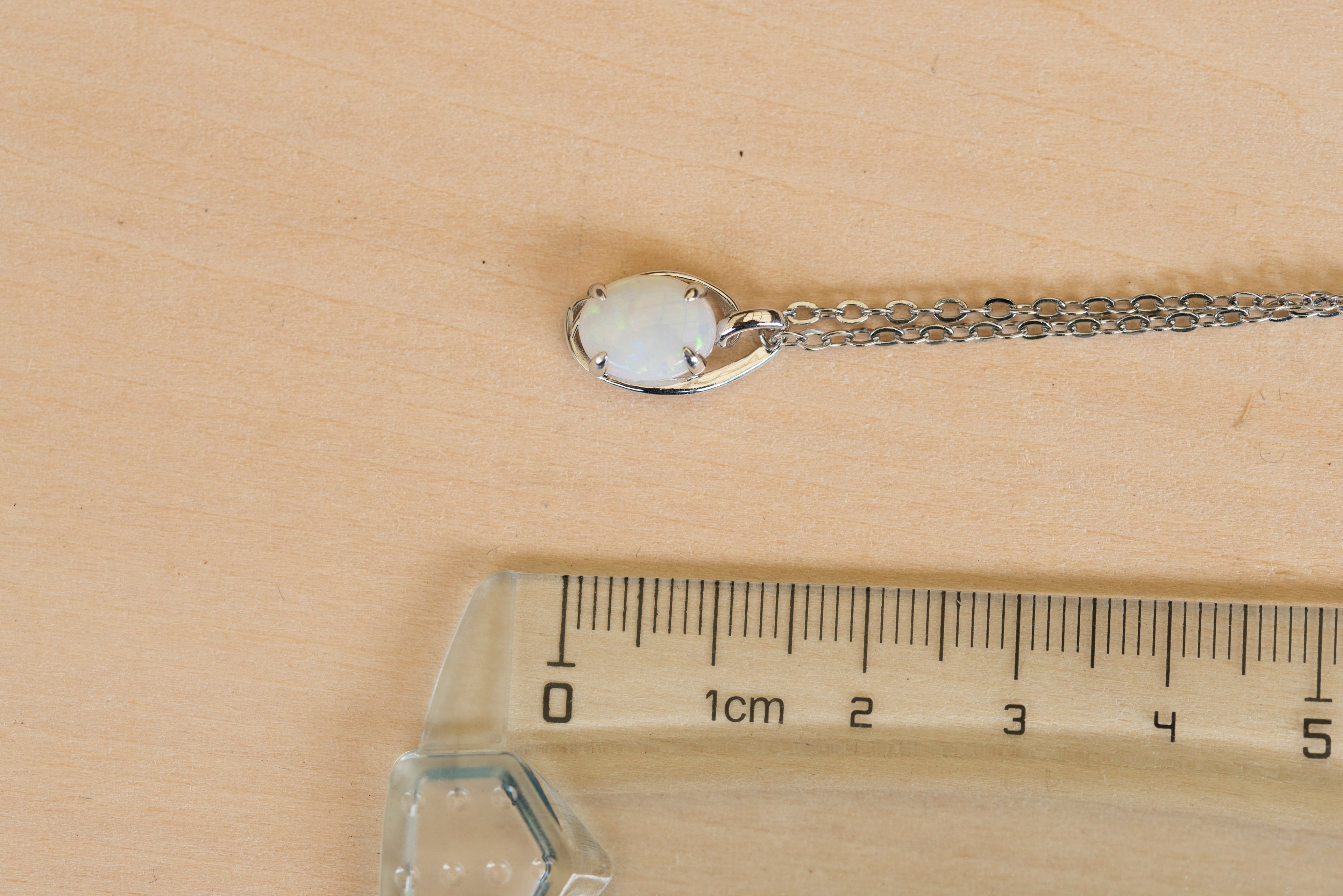 Australian White Opal Necklace – Genuine Multi-Color Solid Opal Pendant in Sterling Silver with White Gold Plating