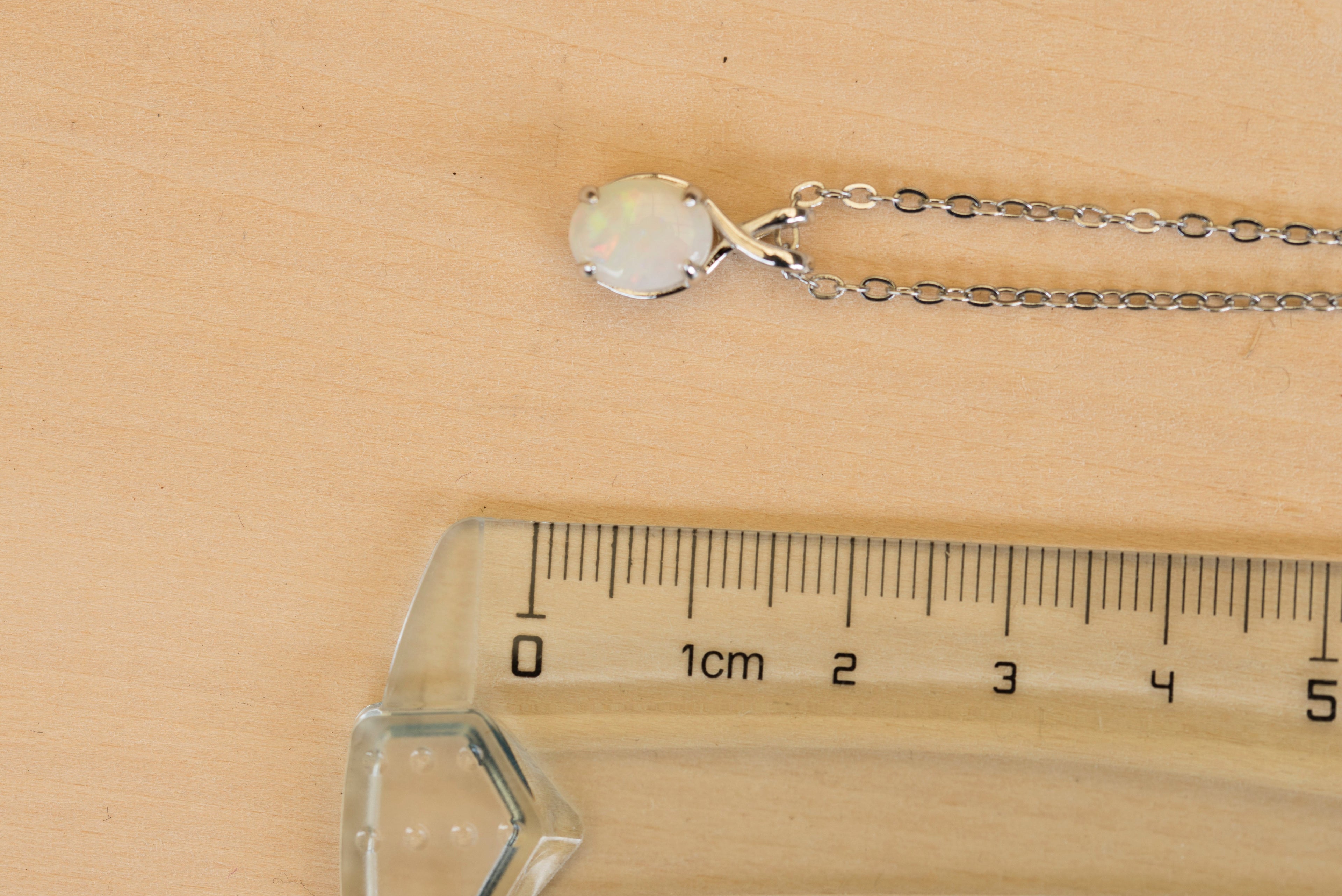 Dainty Australian Opal Pendant – Natural Solid White Opal Necklace with Multi-Color Fire, Sterling Silver White Gold Plated