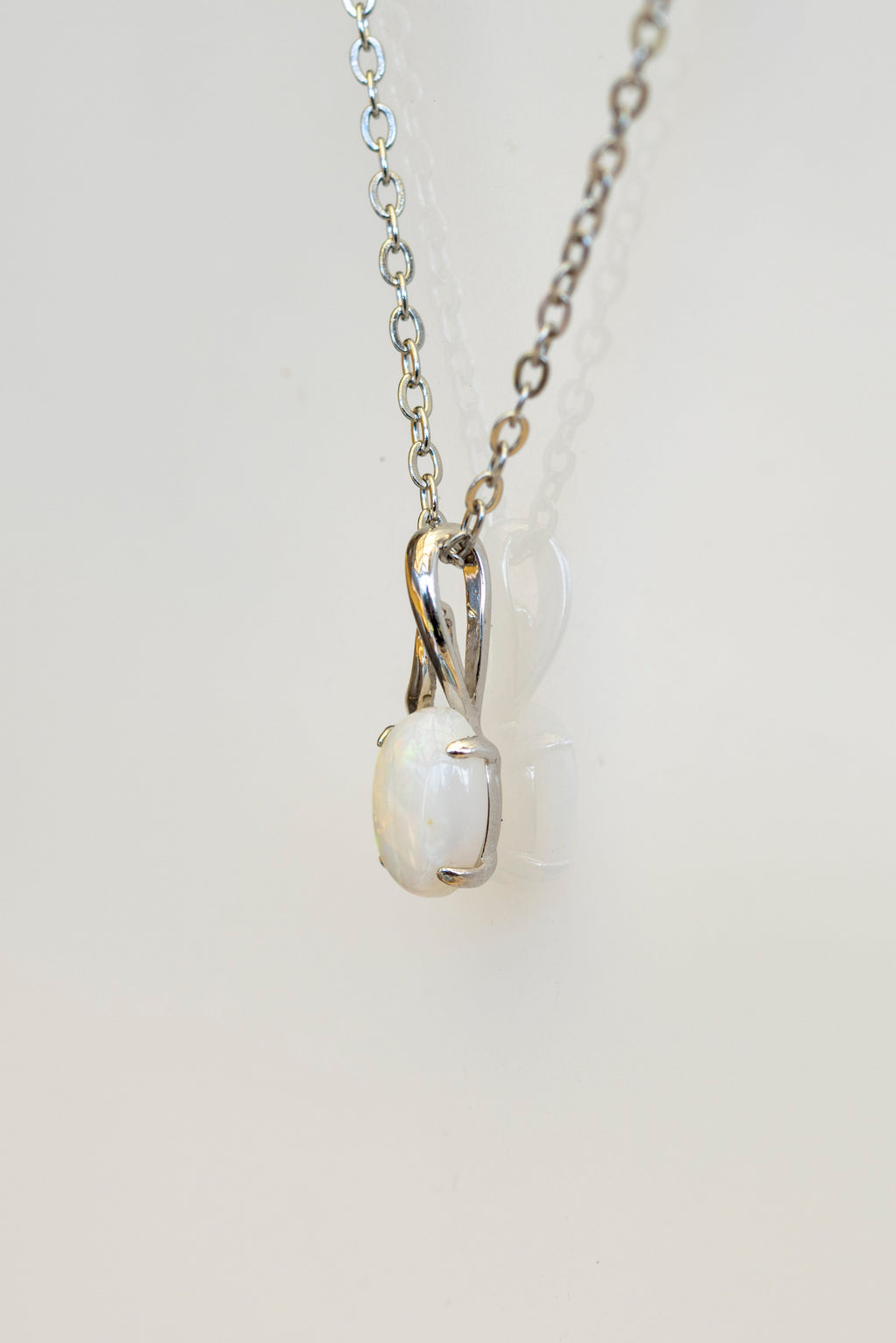 Genuine Multi-Color Australian Opal Necklace – Solid White Opal Pendant in Sterling Silver, White Gold Finish