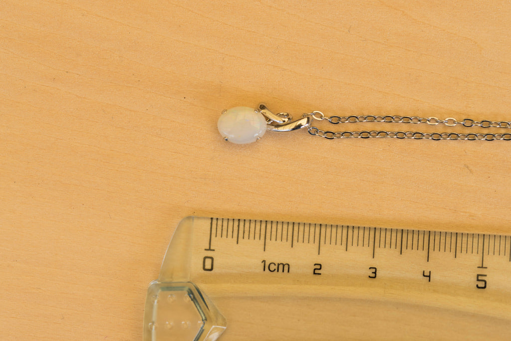 Genuine Multi-Color Australian Opal Necklace – Solid White Opal Pendant in Sterling Silver, White Gold Finish