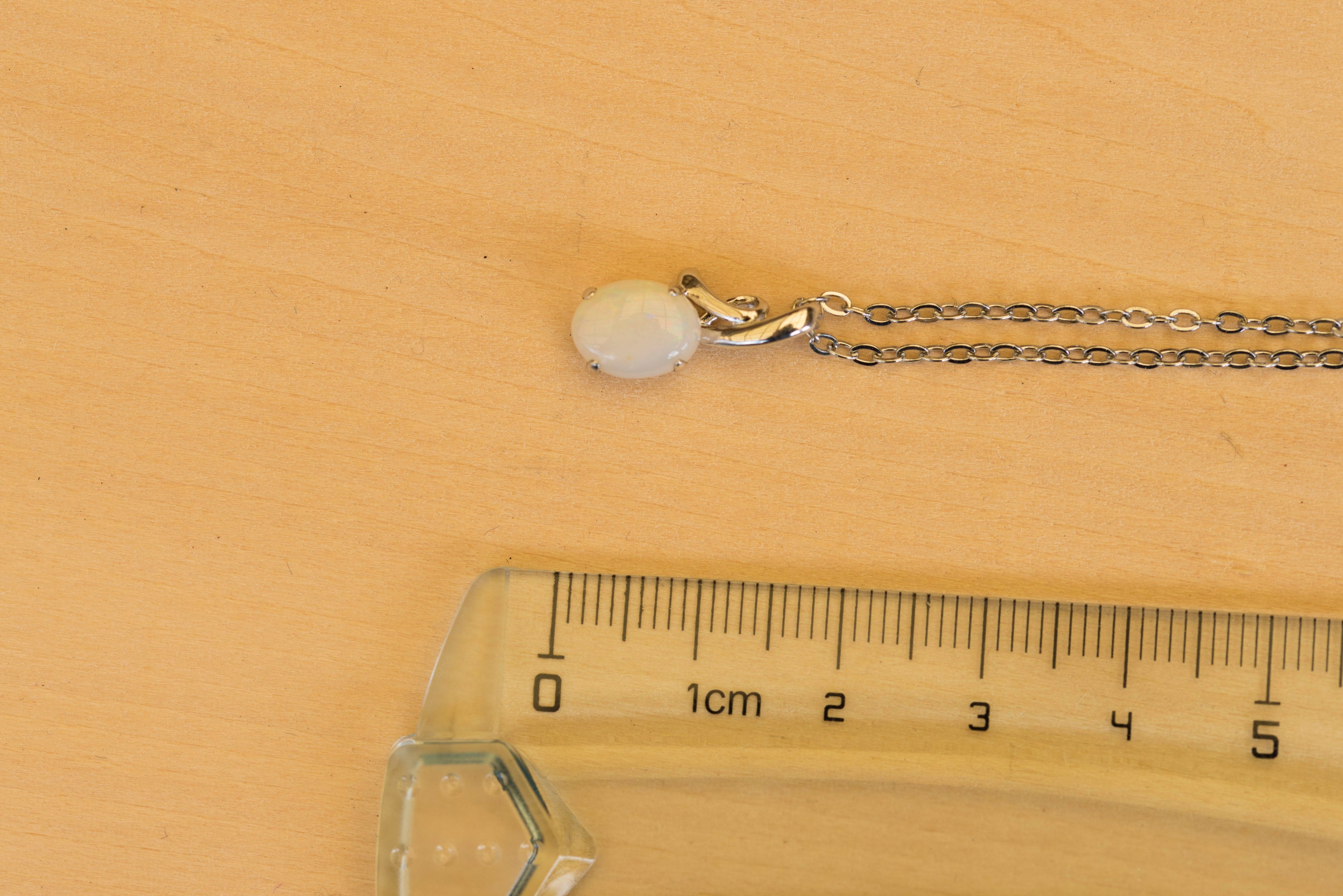 Genuine Multi-Color Australian Opal Necklace – Solid White Opal Pendant in Sterling Silver, White Gold Finish