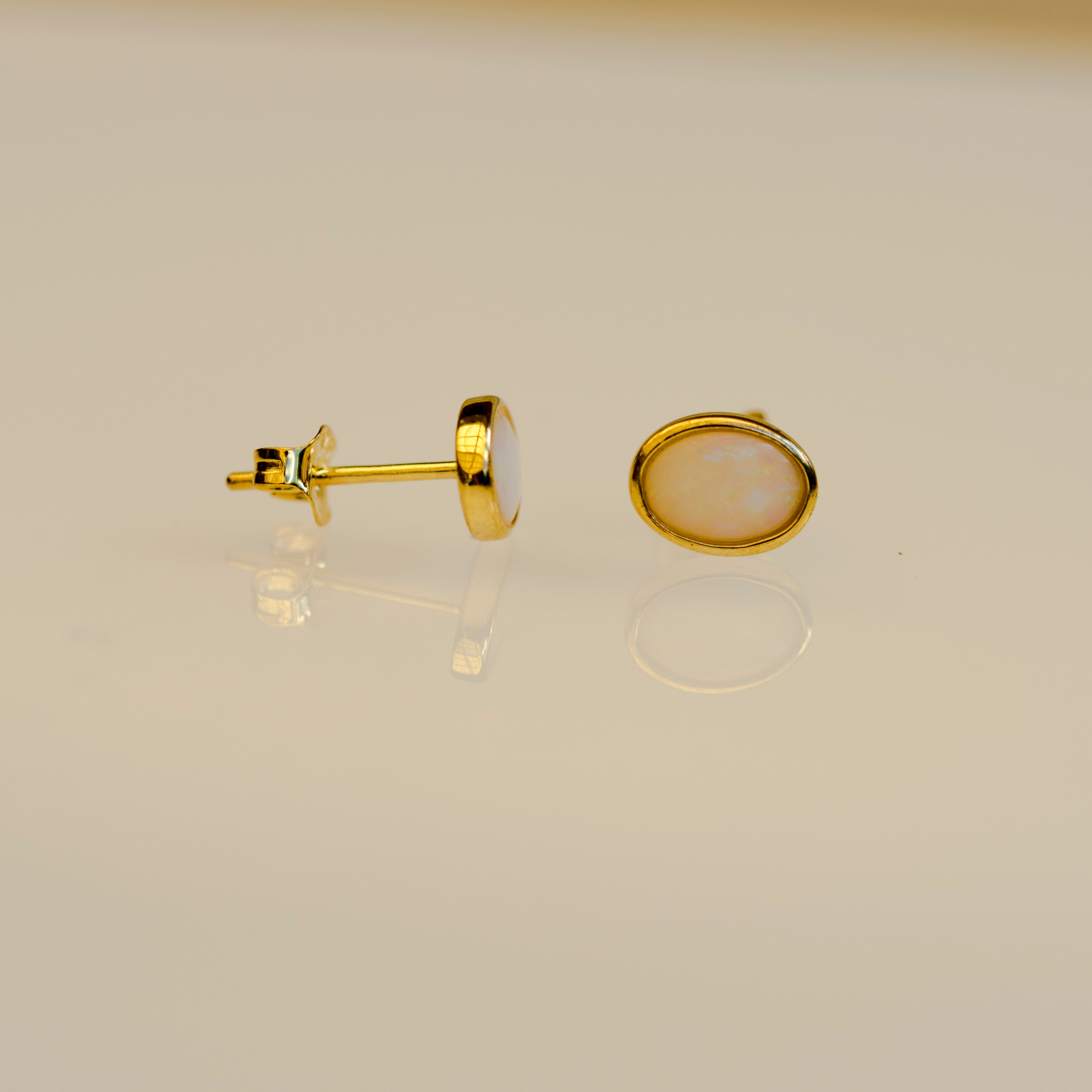 Australian Solid White Opal Earrings – Genuine Multi-Color Fire Opal in Sterling Silver with Yellow Gold Plating