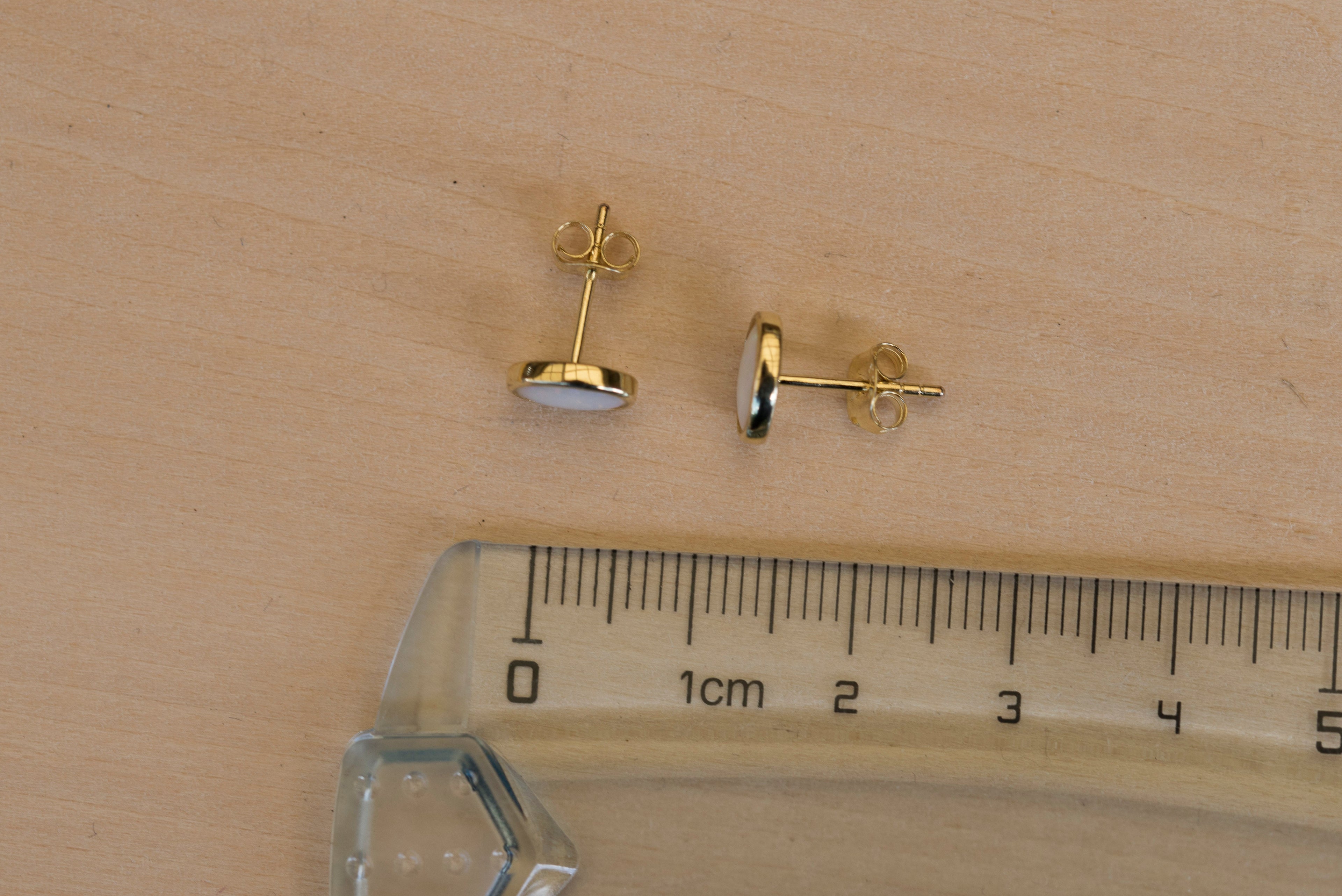 Australian Solid White Opal Earrings – Genuine Multi-Color Fire Opal in Sterling Silver with Yellow Gold Plating