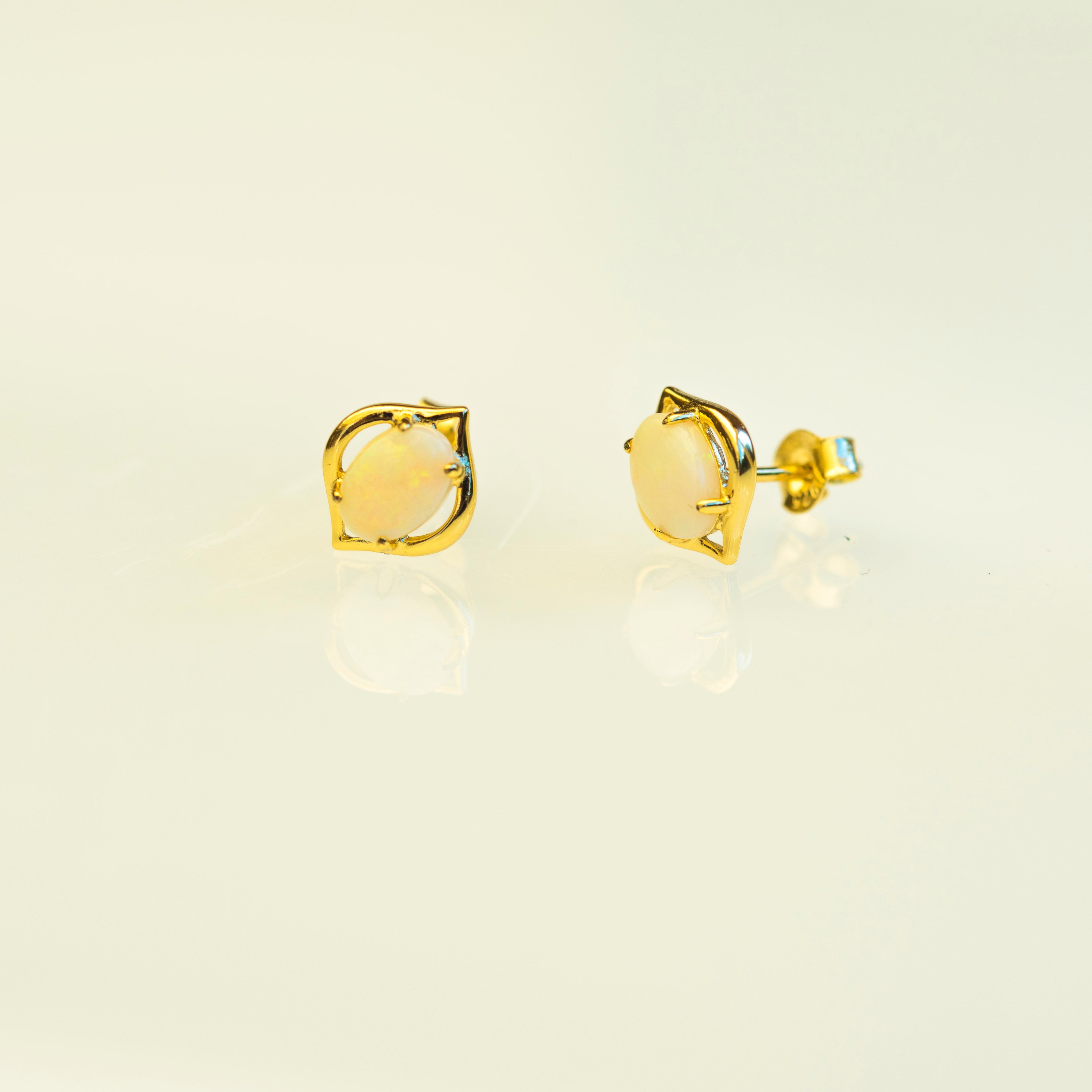 Authentic Australian Opal Earrings – Natural Multi-Color Solid White Opals, Sterling Silver Yellow Gold Plated