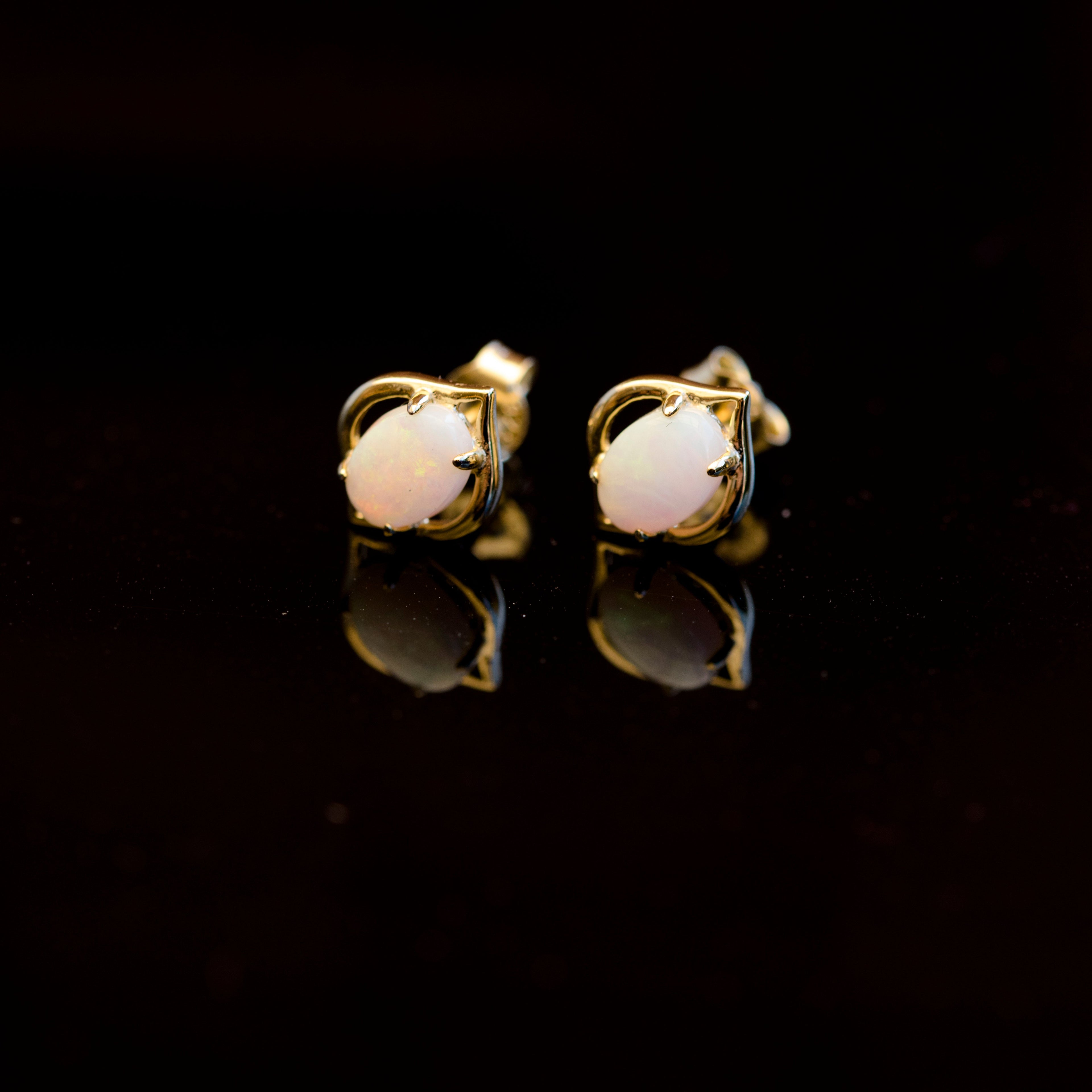 Authentic Australian Opal Earrings – Natural Multi-Color Solid White Opals, Sterling Silver Yellow Gold Plated