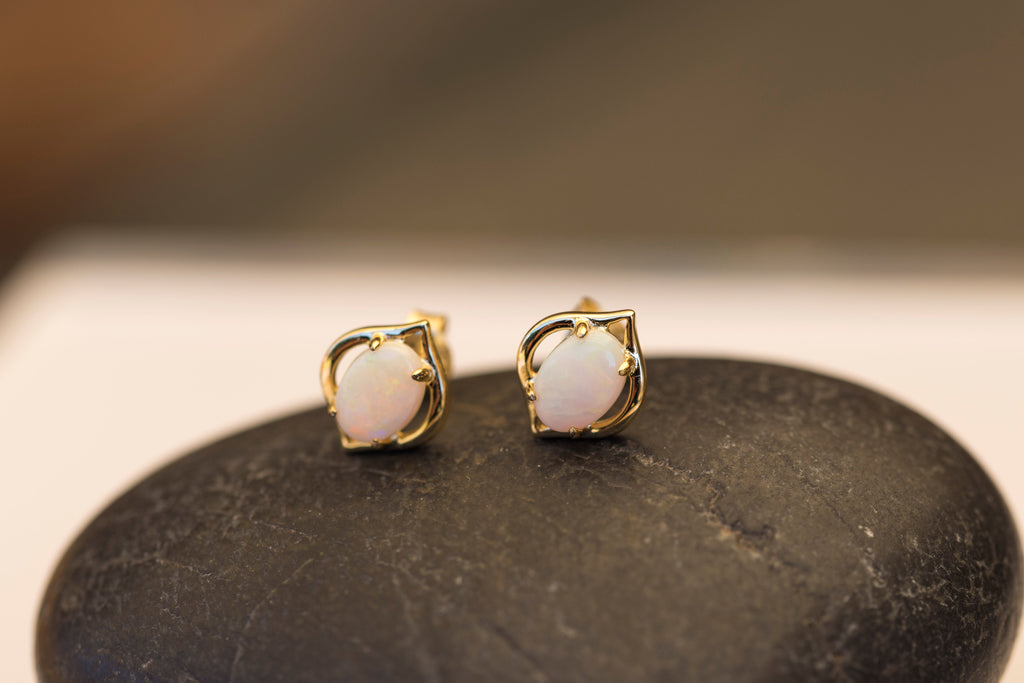 Authentic Australian Opal Earrings – Natural Multi-Color Solid White Opals, Sterling Silver Yellow Gold Plated