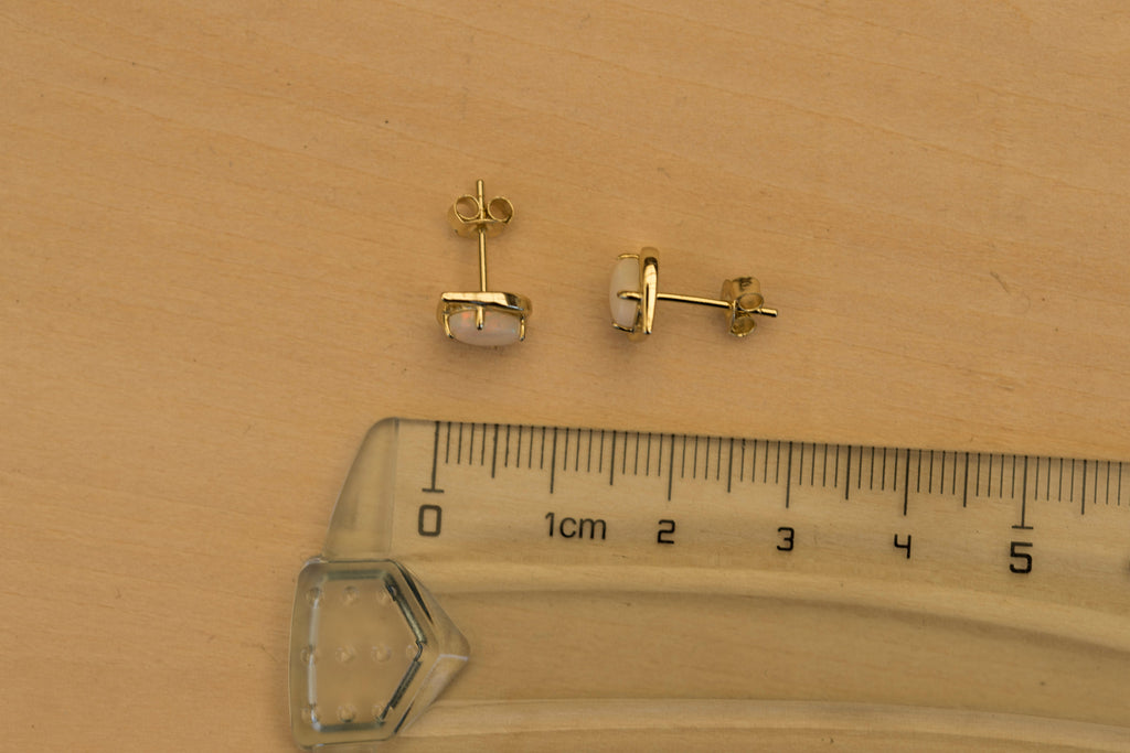 Authentic Australian Opal Earrings – Natural Multi-Color Solid White Opals, Sterling Silver Yellow Gold Plated