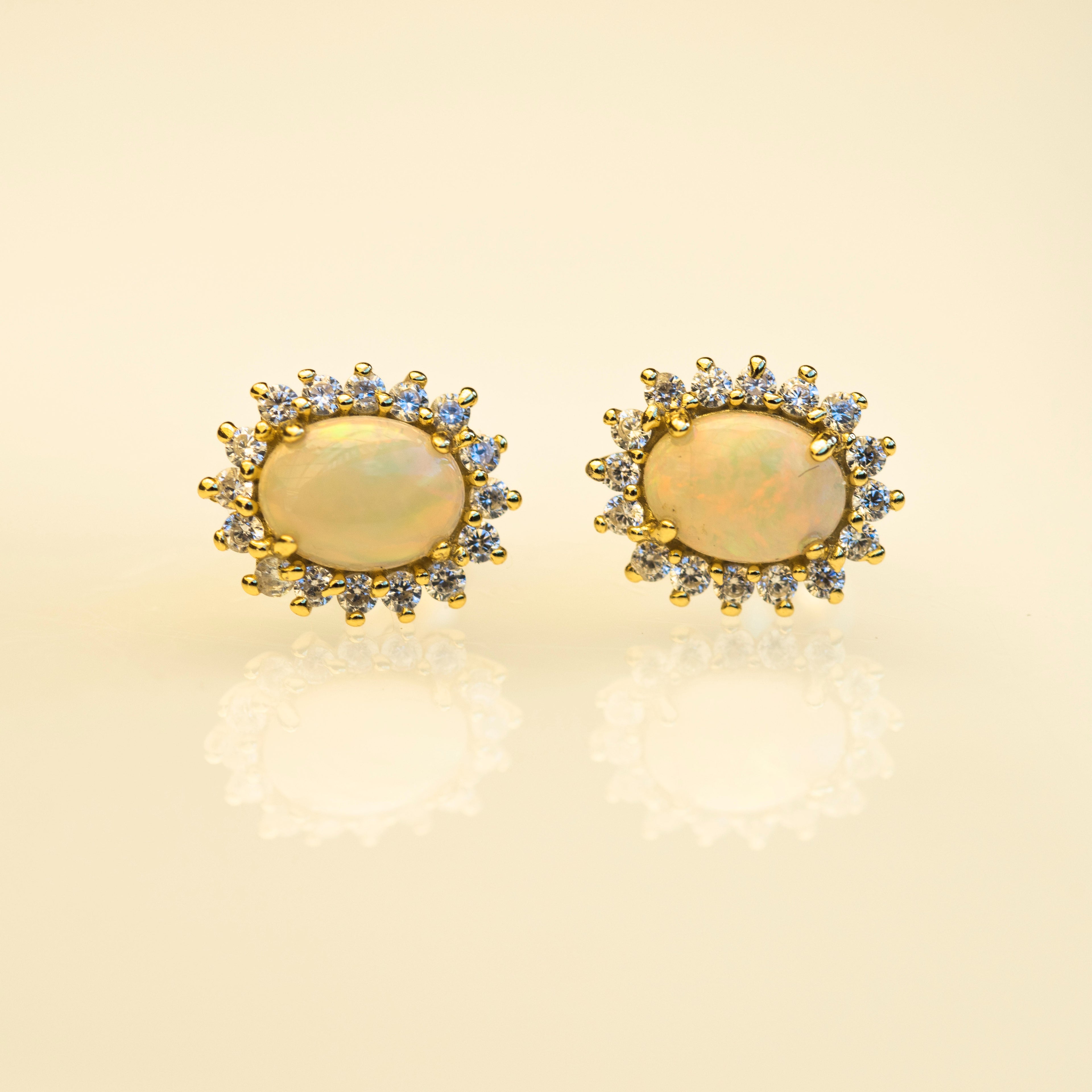 Genuine Australian Fire Opal Earrings – Multi-Color Solid White Opal Gemstones in Sterling Silver Gold Finish