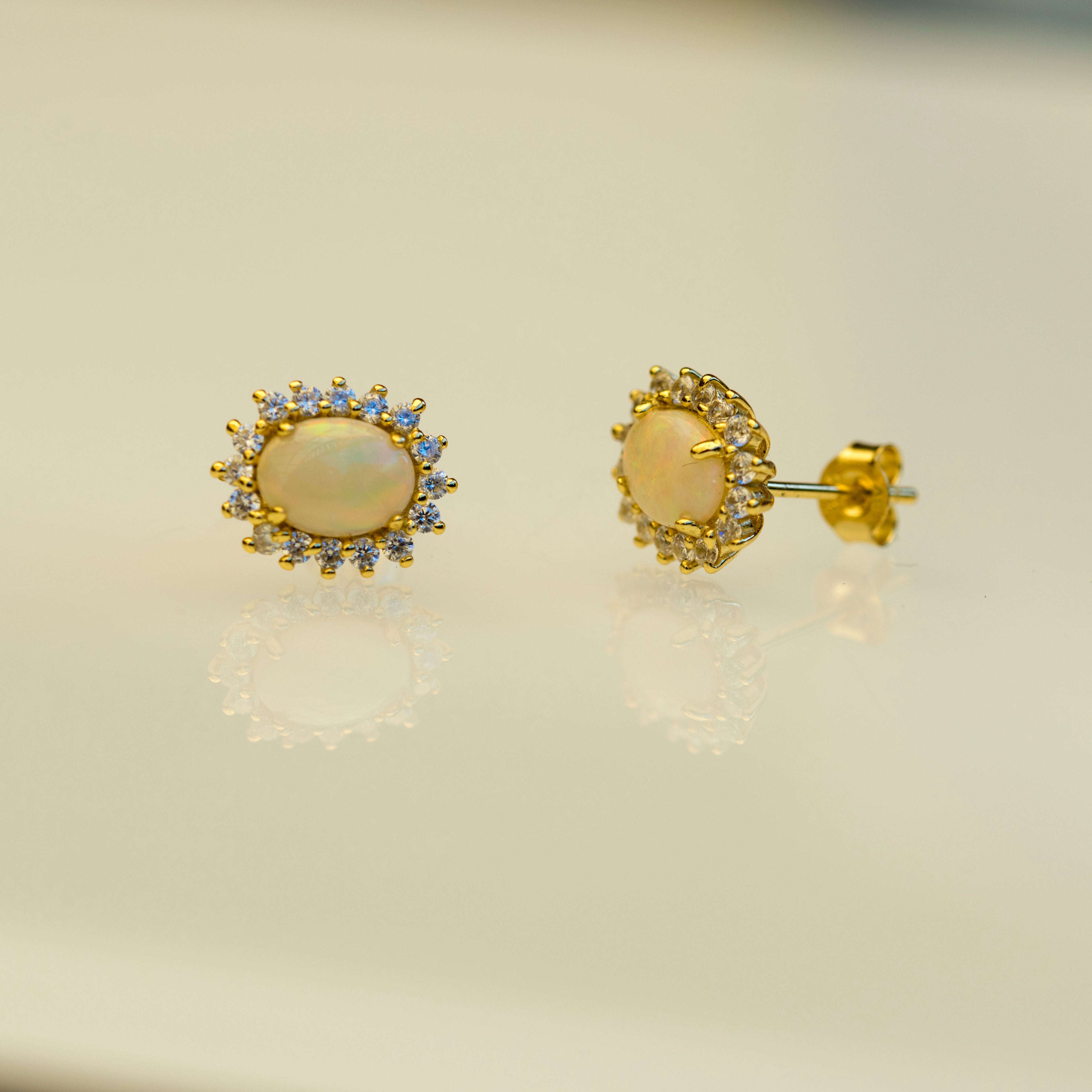 Genuine Australian Fire Opal Earrings – Multi-Color Solid White Opal Gemstones in Sterling Silver Gold Finish