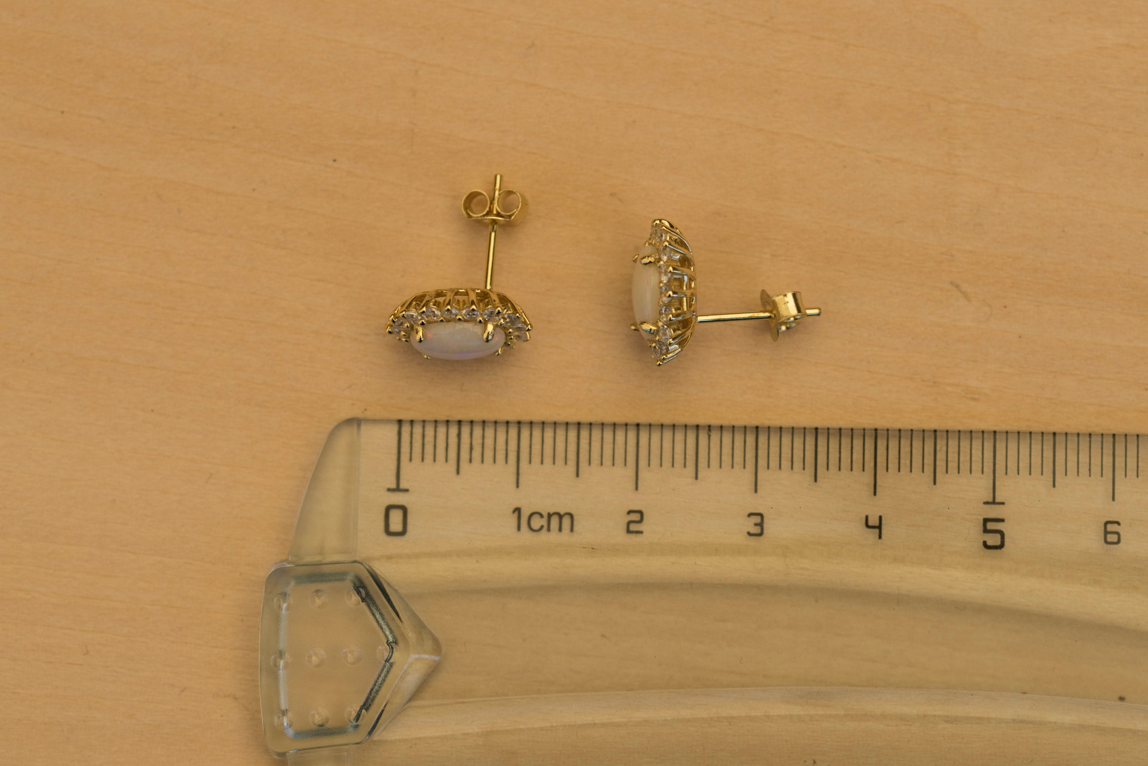 Genuine Australian Fire Opal Earrings – Multi-Color Solid White Opal Gemstones in Sterling Silver Gold Finish