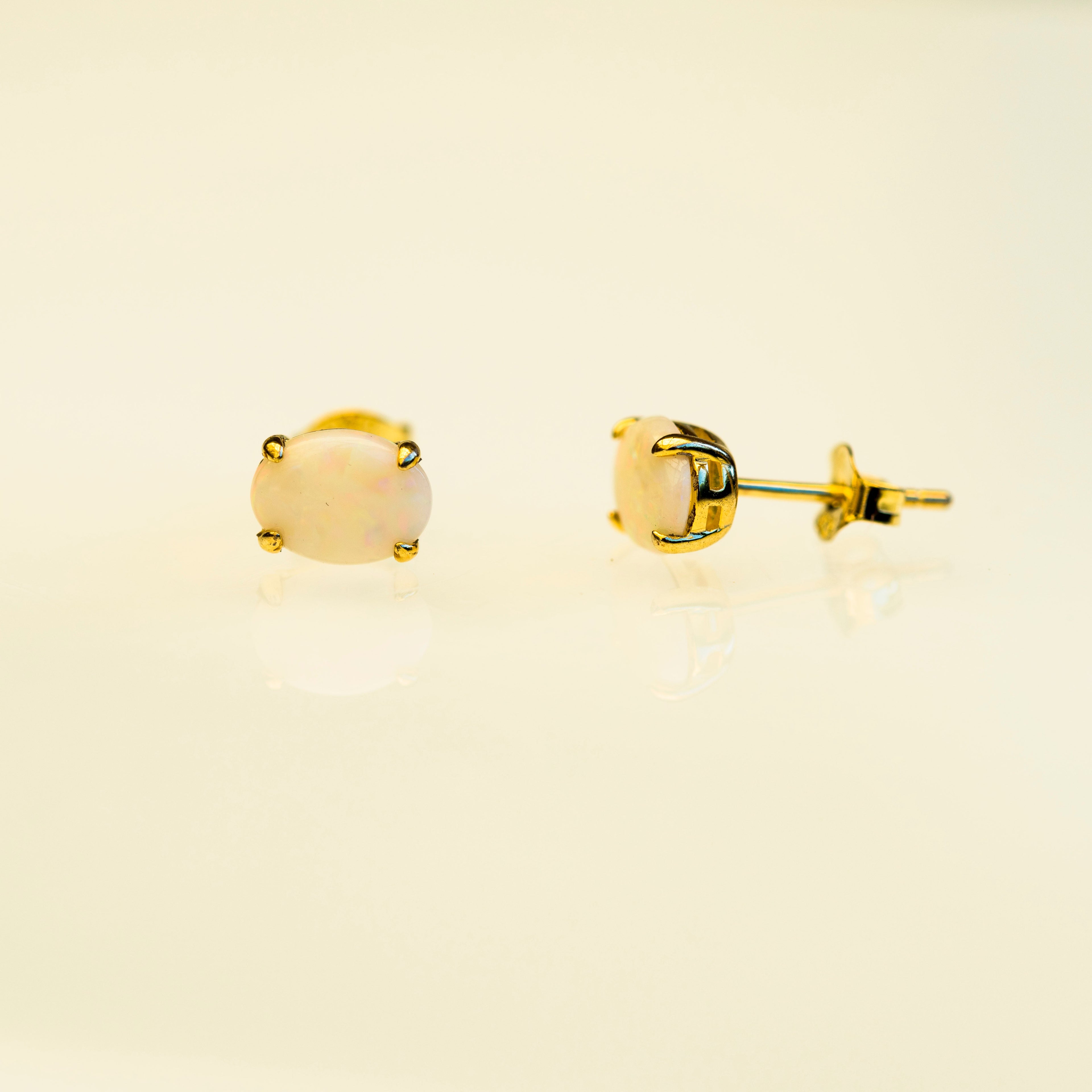 Handcrafted Australian Opal Earrings – Authentic Multi-Color Solid White Opals in Yellow Gold Plated Sterling Silver