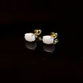 Handcrafted Australian Opal Earrings – Authentic Multi-Color Solid White Opals in Yellow Gold Plated Sterling Silver