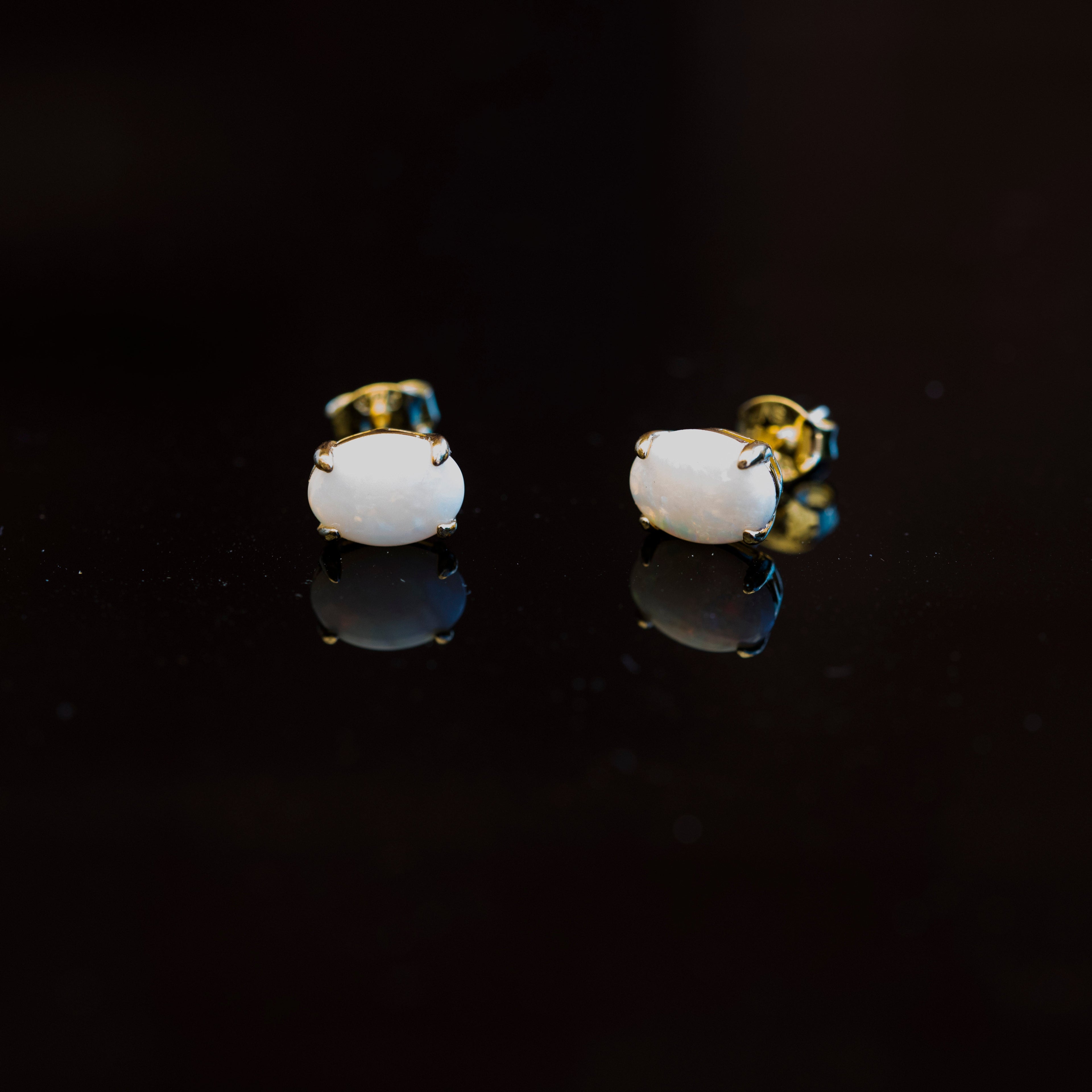 Handcrafted Australian Opal Earrings – Authentic Multi-Color Solid White Opals in Yellow Gold Plated Sterling Silver