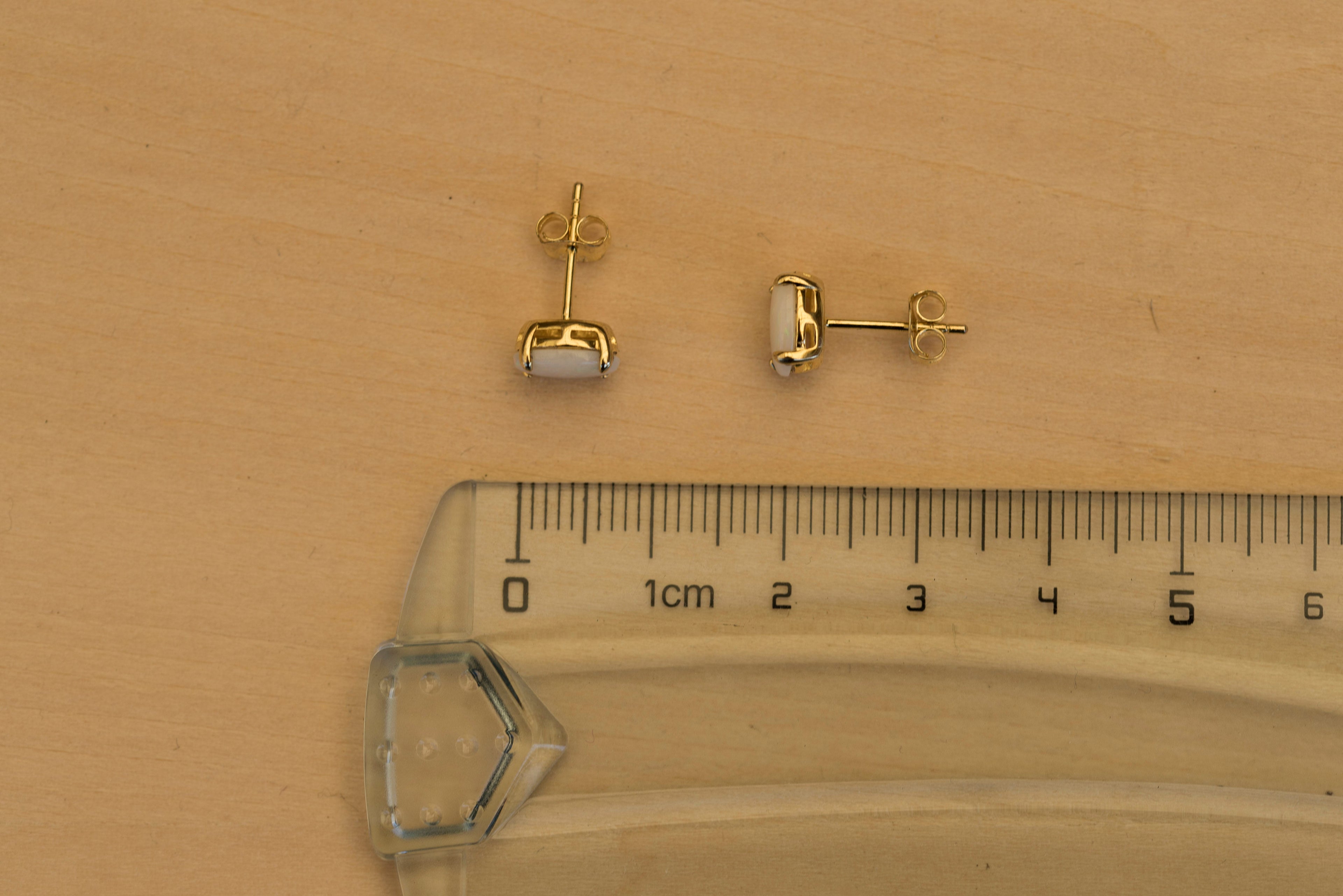 Handcrafted Australian Opal Earrings – Authentic Multi-Color Solid White Opals in Yellow Gold Plated Sterling Silver