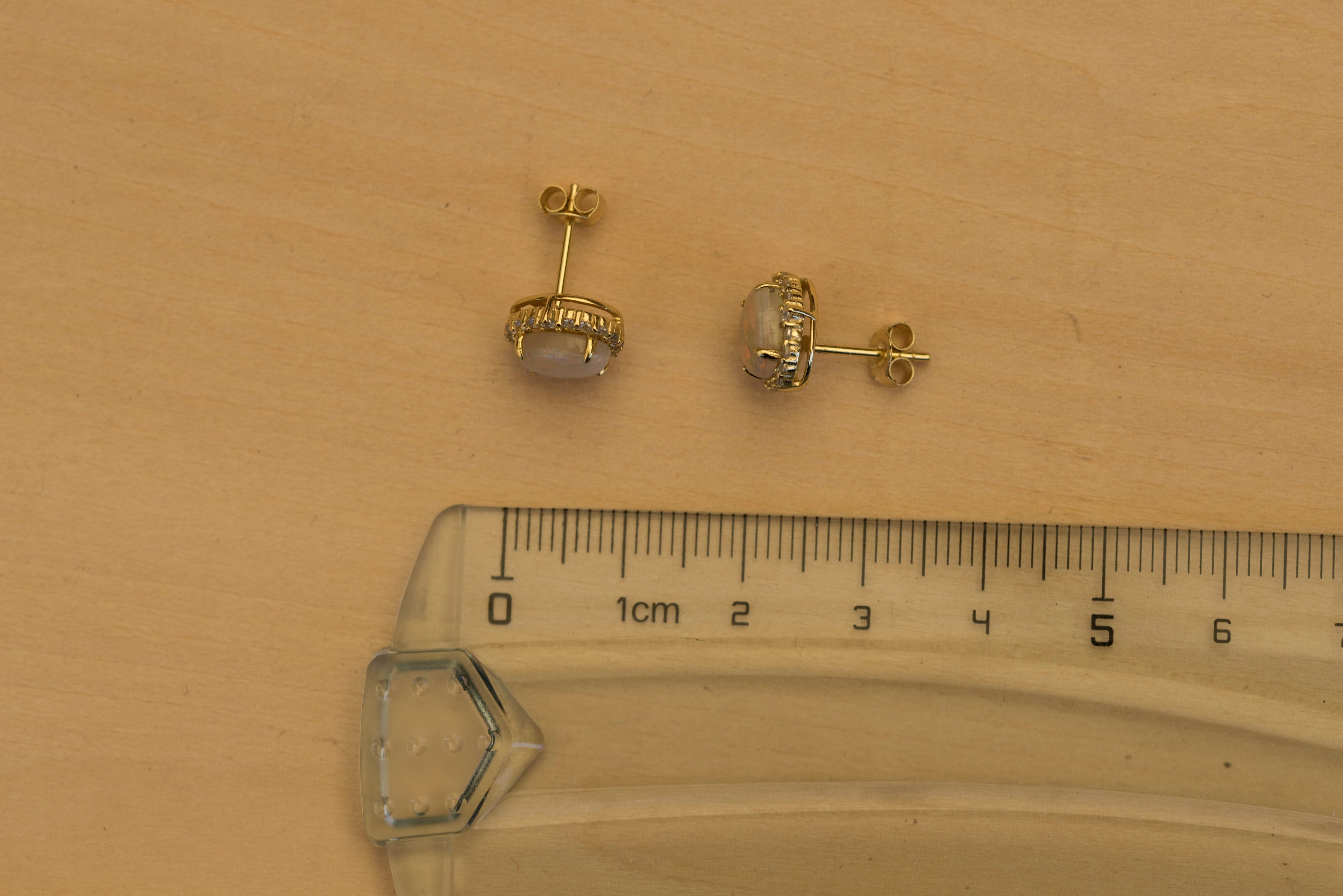 Luxury Australian Opal Earrings – Multi-Color Solid White Opals in Sterling Silver Yellow Gold Finish - Halo Cluster Design