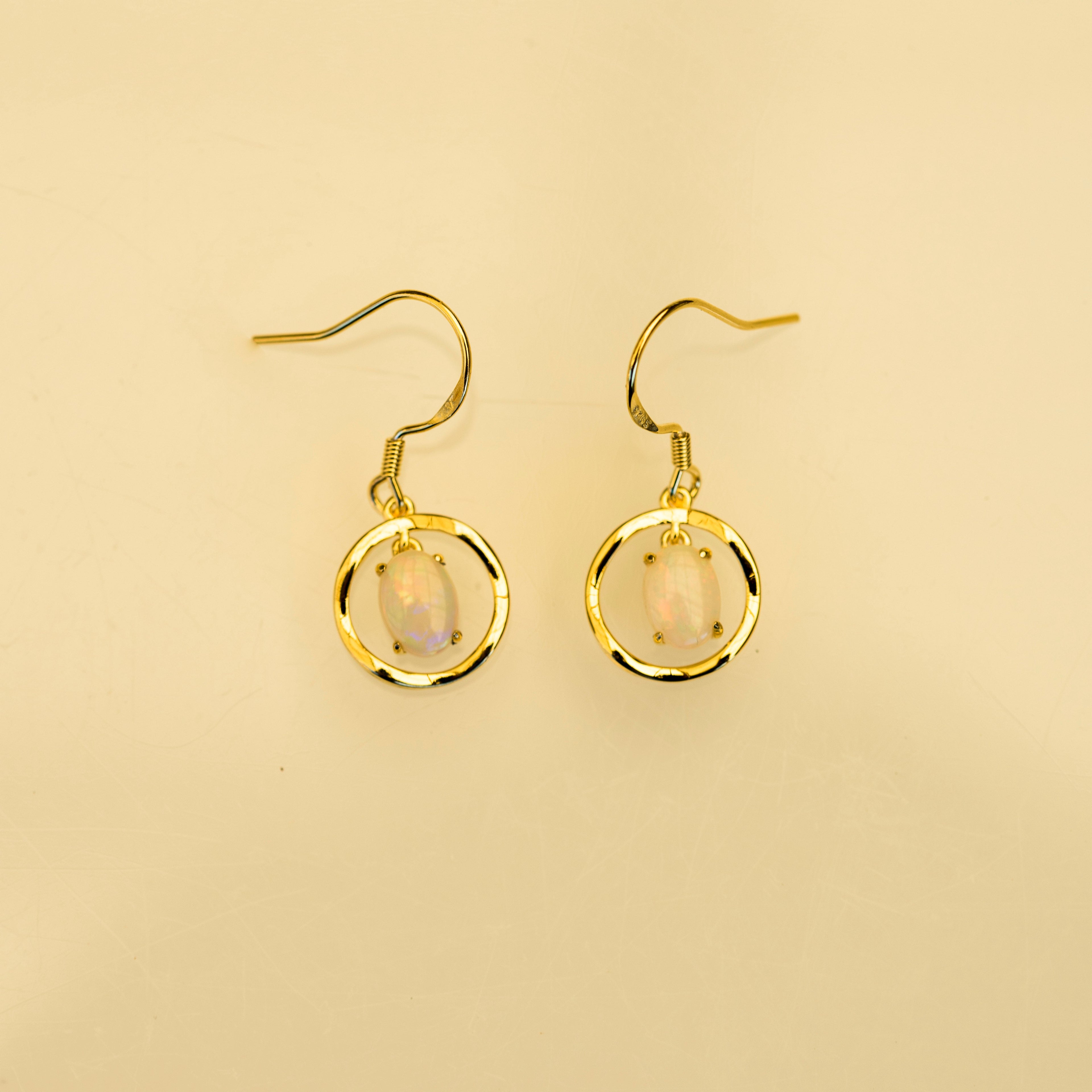 Handmade Australian Opal Earrings – Authentic Multi-Color Fire Solid White Opals, Sterling Silver with Gold Plating