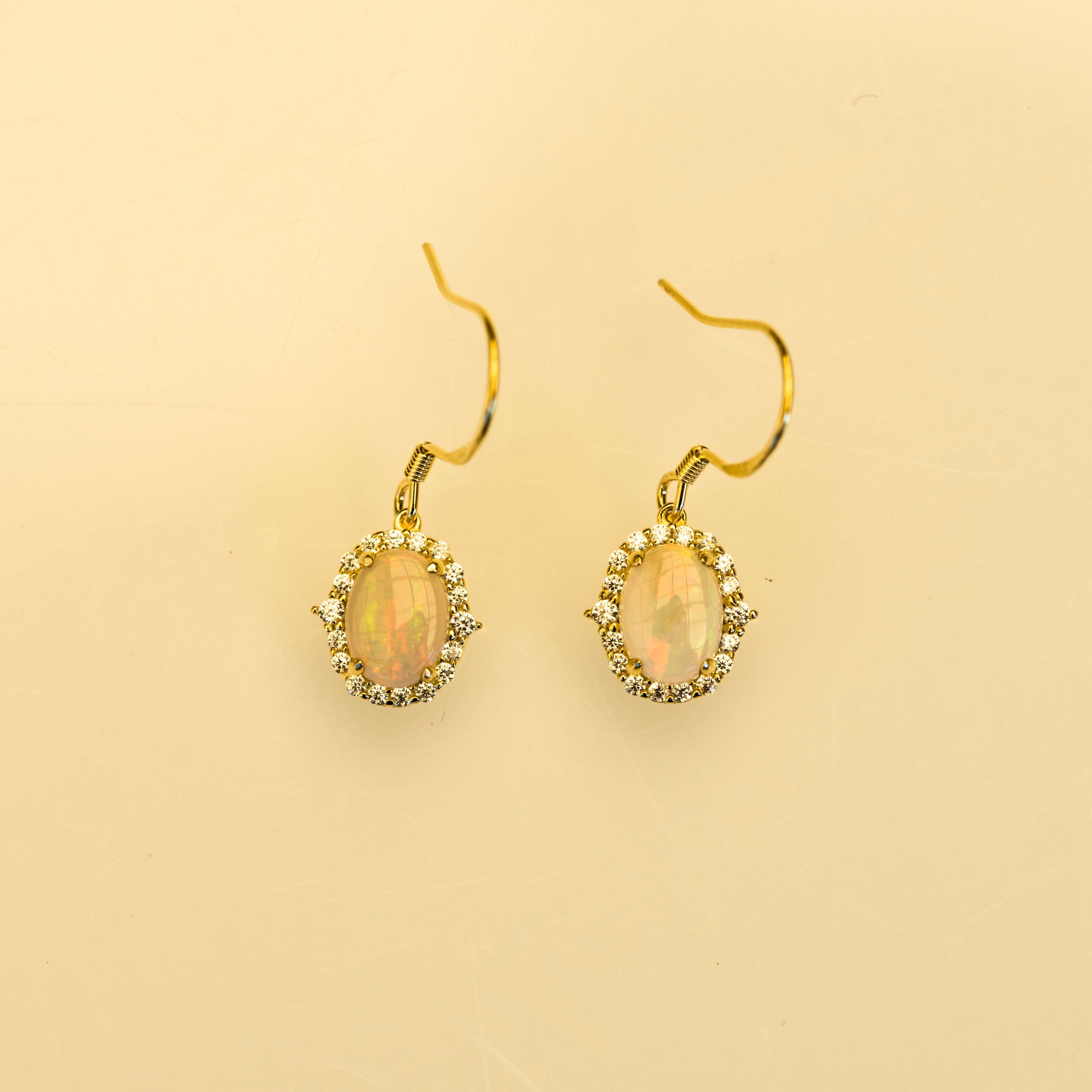 Luxury Australian Opal Earrings – Genuine Multi-Color Solid White Opals in Sterling Silver Yellow Gold Finish