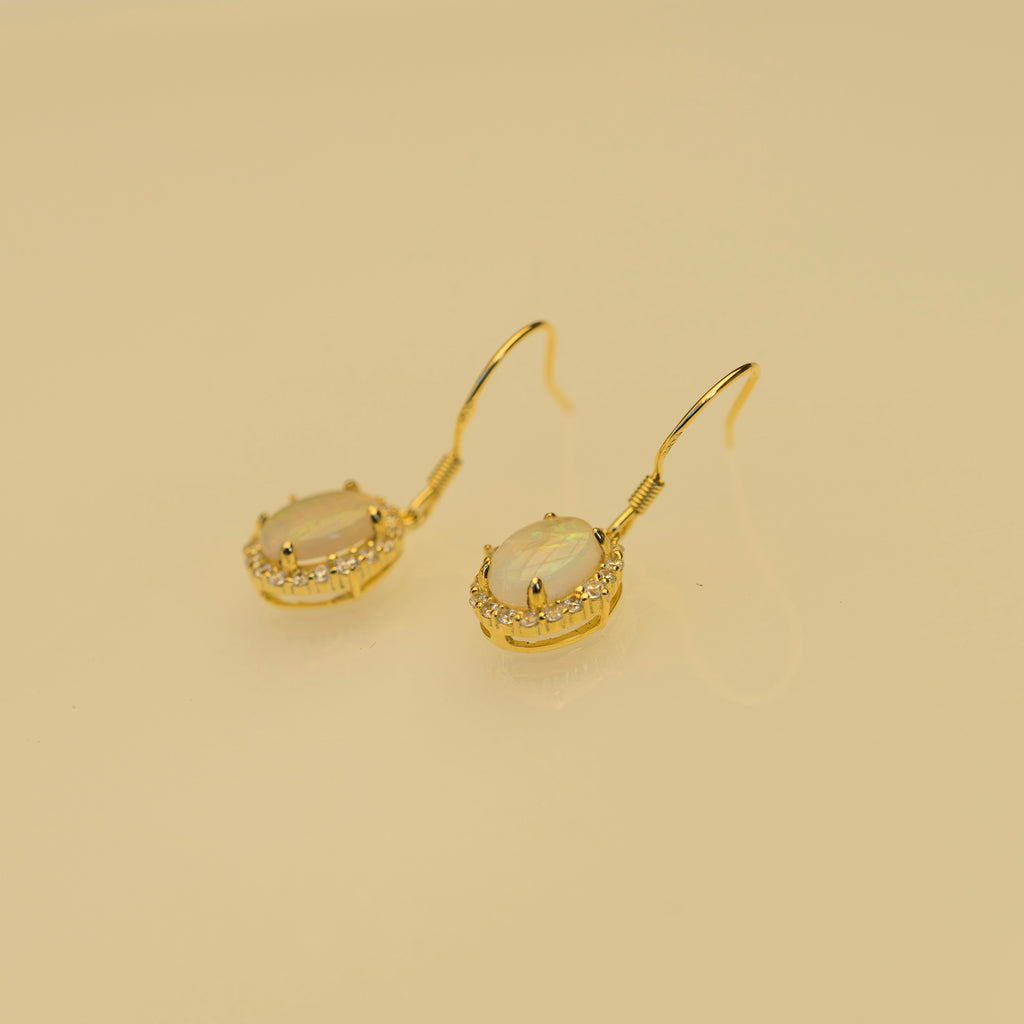 Luxury Australian Opal Earrings – Genuine Multi-Color Solid White Opals in Sterling Silver Yellow Gold Finish