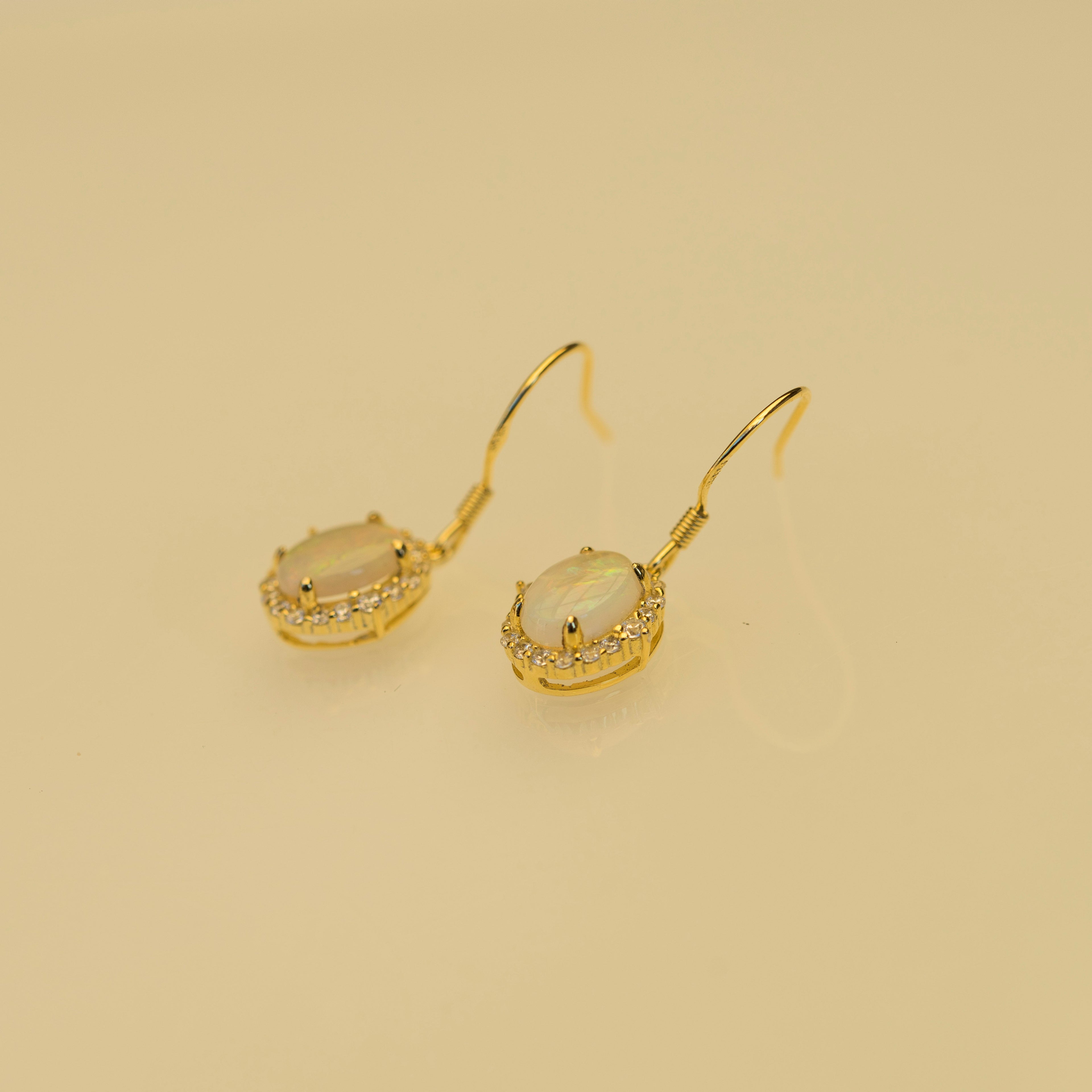 Luxury Australian Opal Earrings – Genuine Multi-Color Solid White Opals in Sterling Silver Yellow Gold Finish