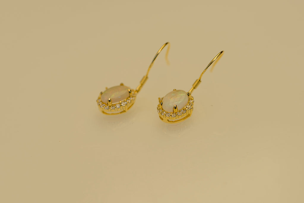 Luxury Australian Opal Earrings – Genuine Multi-Color Solid White Opals in Sterling Silver Yellow Gold Finish