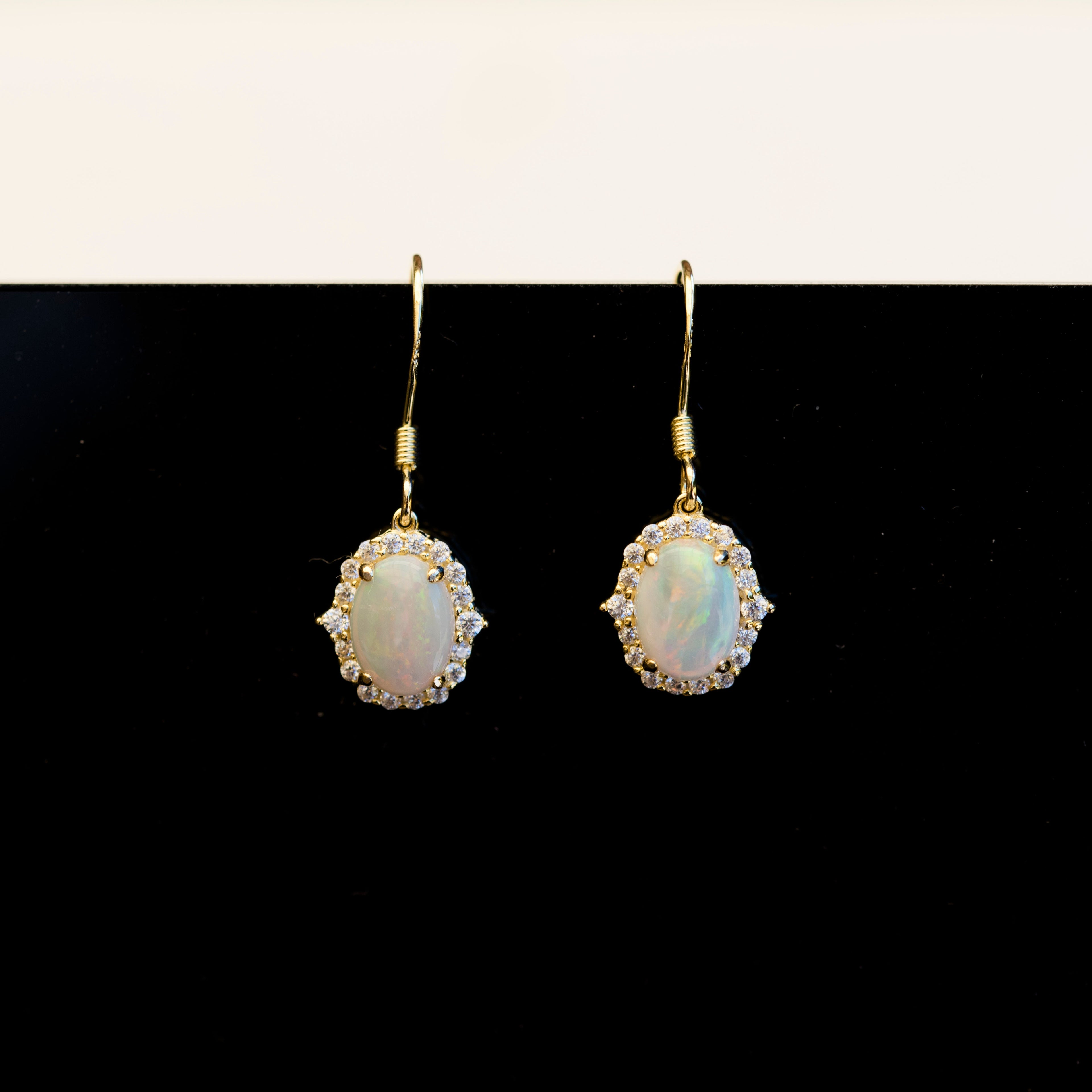 Luxury Australian Opal Earrings – Genuine Multi-Color Solid White Opals in Sterling Silver Yellow Gold Finish