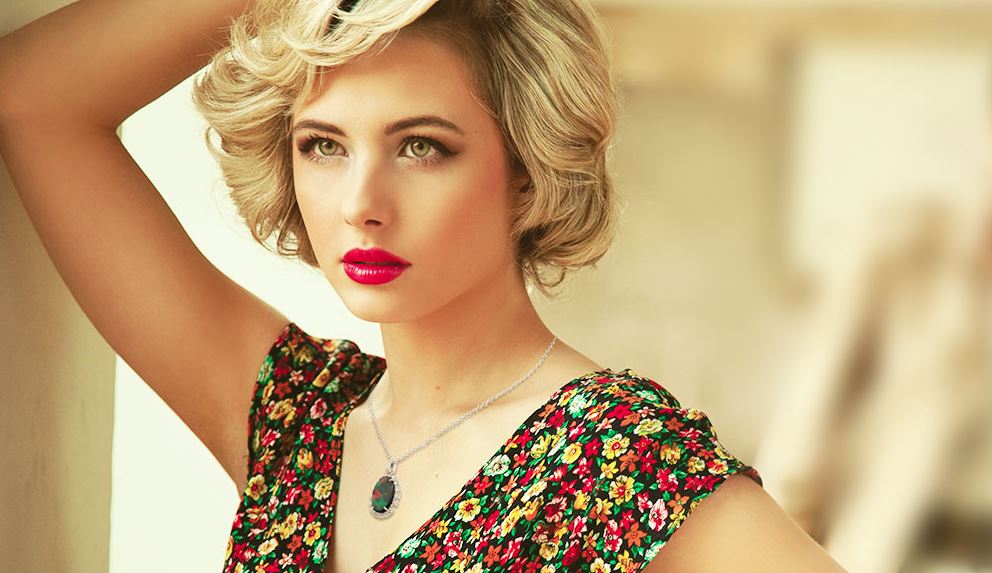 Woman wearing an Australian Black opal necklace