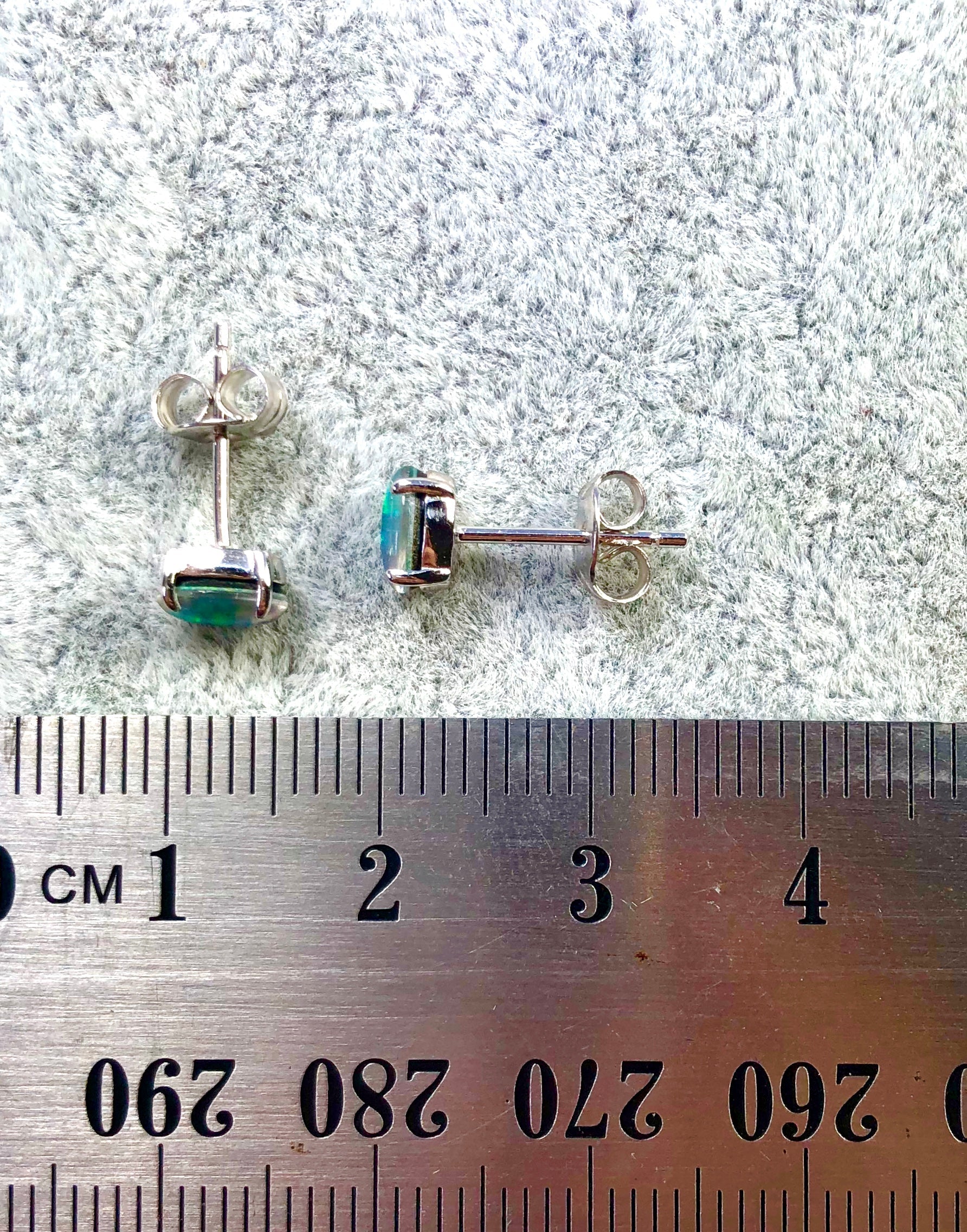 Dainty Australian Triplet Opal Earrings - Multi Color Fire Opal - Genuine Australian Triplet Opal Earrings in Sterling Silver White Gold Plated