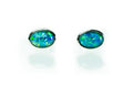 Australian Triplet Opal Earrings - Green Blue Stud Opal - Genuine Australian Triplet Opal Earrings in Sterling Silver White Gold Plated