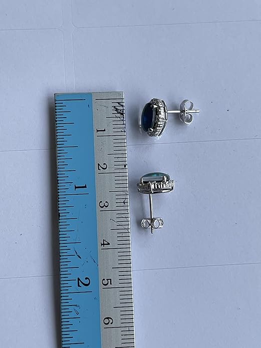 Genuine Australian Opal Earrings - Green Blue Fire Opal - Luxury Design Australian Triplet Opal Halo Cluster Earrings in Sterling Silver White Gold Plated